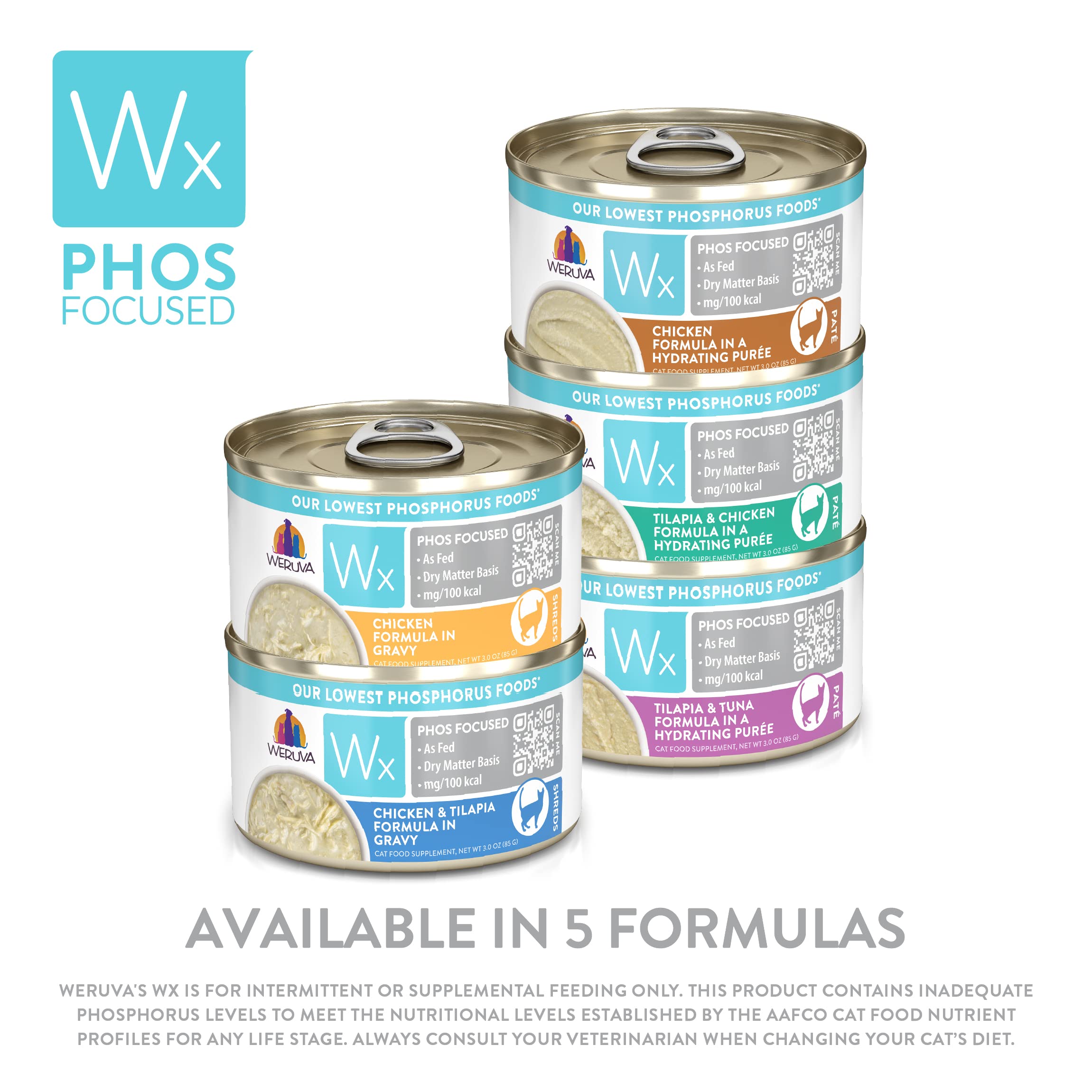 Weruva Wx Phos Focused Chicken Formula in Hydrating Puree - 3oz Can (Pack of 12) for Cats with Kidney Health Needs | High Protein Wet Cat Food for Senior & Adult Cats | Perfect for Mealtime Hydration & Picky Eaters