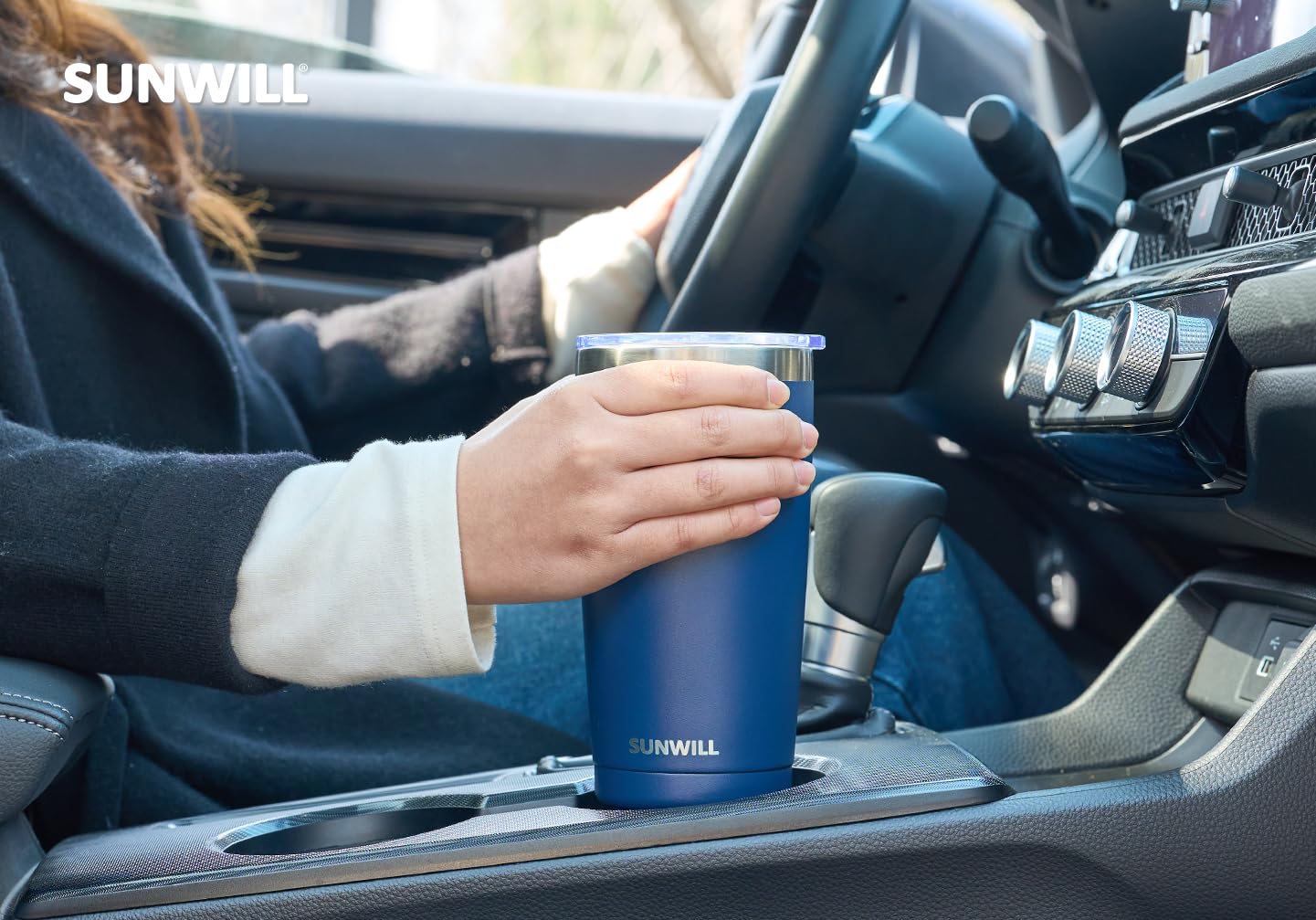SUNWILL 20 oz Insulated Stainless Steel Travel Coffee Tumbler with Lid - Powder Coated Navy - Perfect for Outdoor Activities, Camping & Commuting
