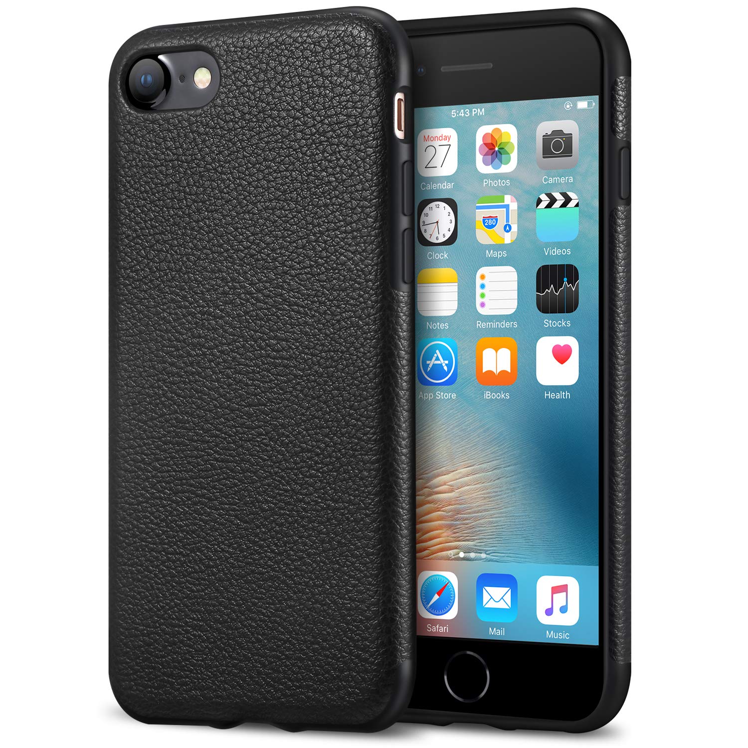 Tasikar Slim Leather & TPU Protective Case for iPhone SE 2020 / iPhone 7 / iPhone 8 - Shockproof & Scratch Resistant Cover (Black) - Perfect for Daily Use, Work & Travel