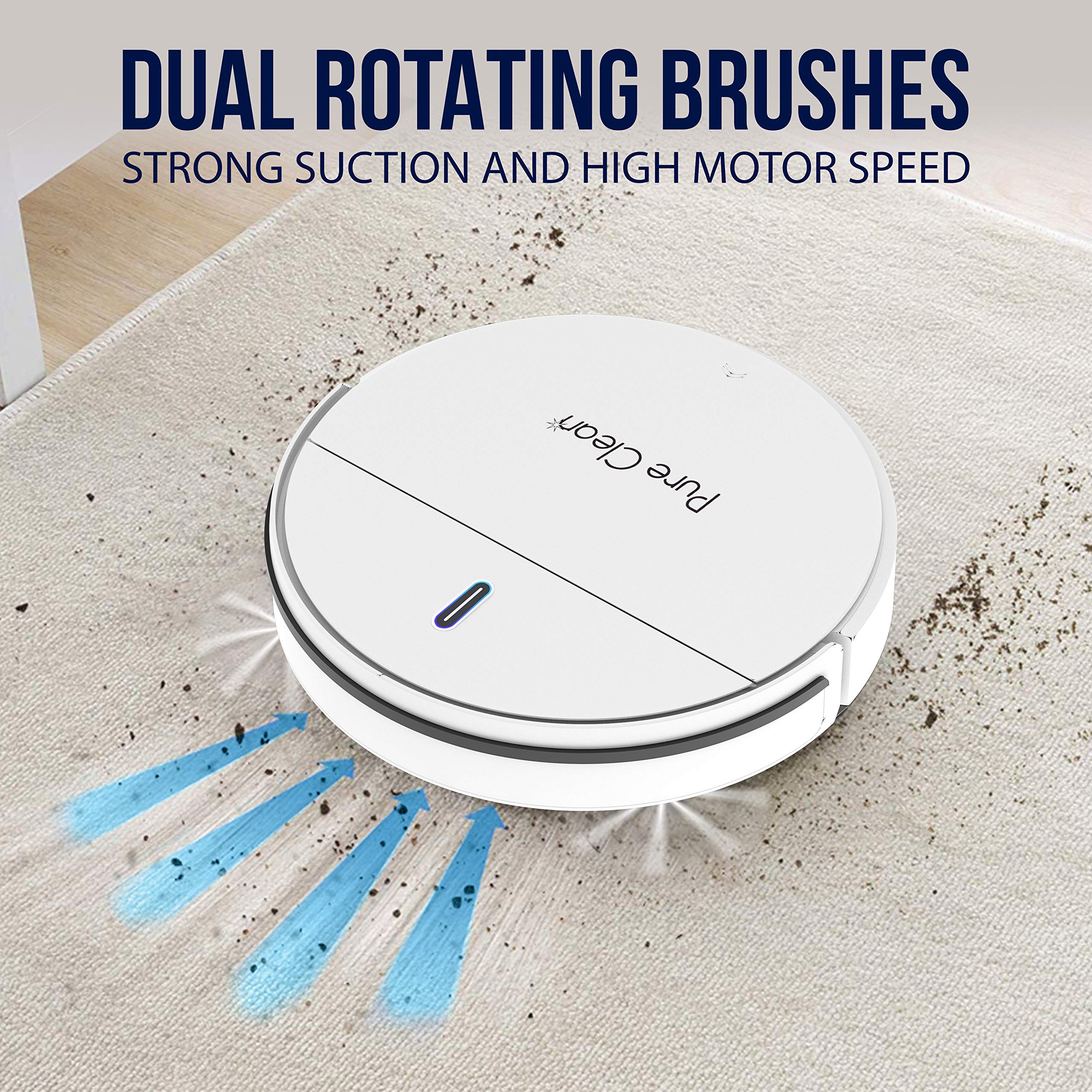 PURE CLEAN Smart Automatic Robot Vacuum Cleaner with Self-Charging Dock - Powerful Robotic Vacuum for Carpets, Hardwood Floors & Tile - Anti-Drop Sensors, Auto Activation - Ideal for Pet Hair, Daily Home Cleaning (PUCRC95PLUS.9)