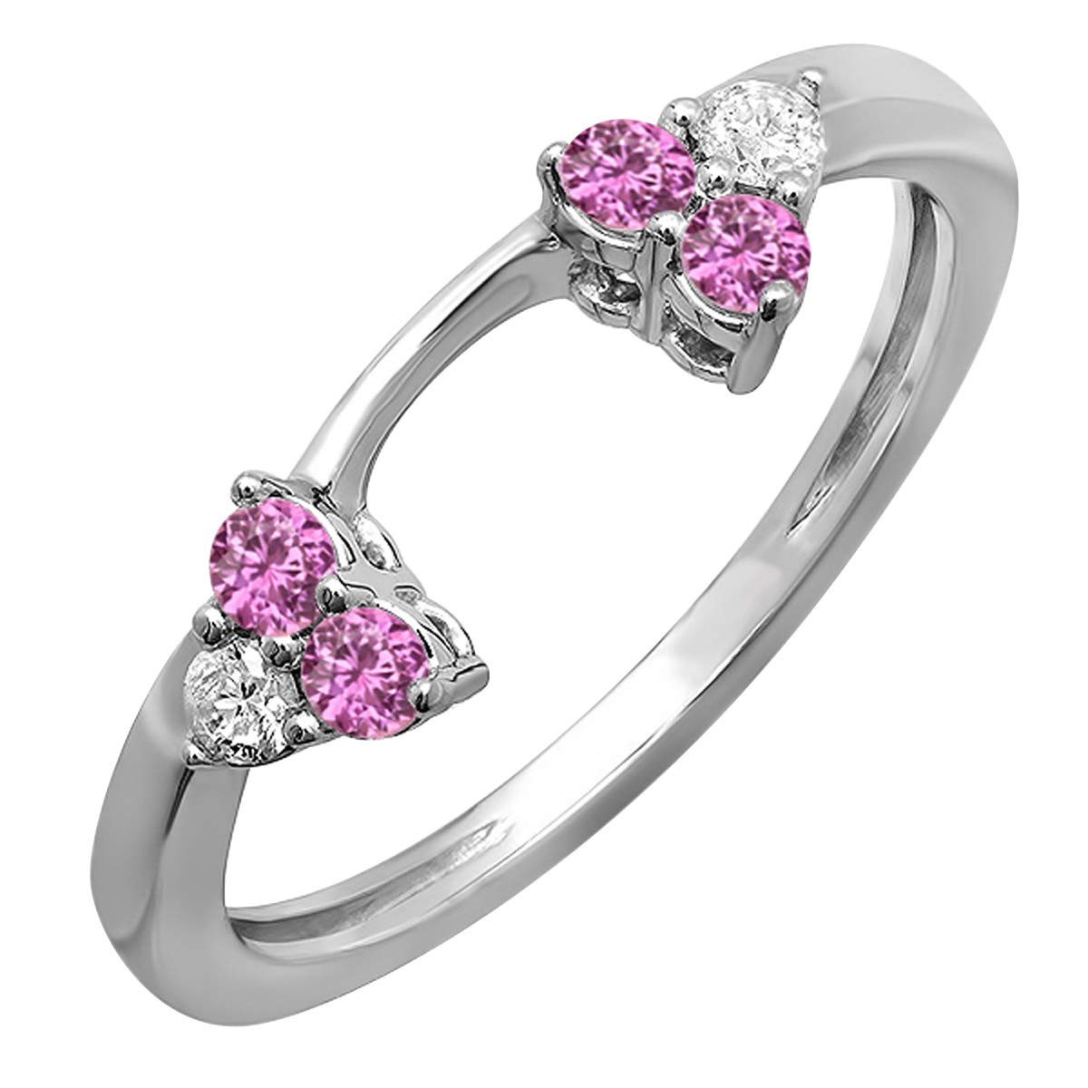 14K White Gold Diamond & Pink Sapphire Wedding Ring Guard Band for Women - Elegant Bridal Jewelry for Engagement, Anniversary & Special Occasions