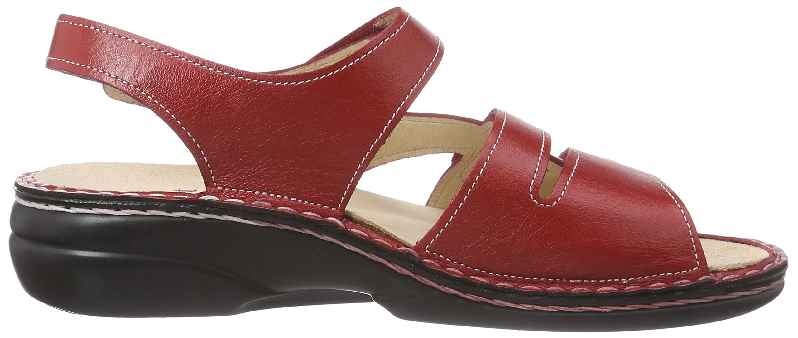 Finn Comfort Women's Strappy Sandals with Ankle Strap - Comfortable Red Leather Sandals for Women Size 5 | Perfect for Summer, Beach, Travel & Casual Outings