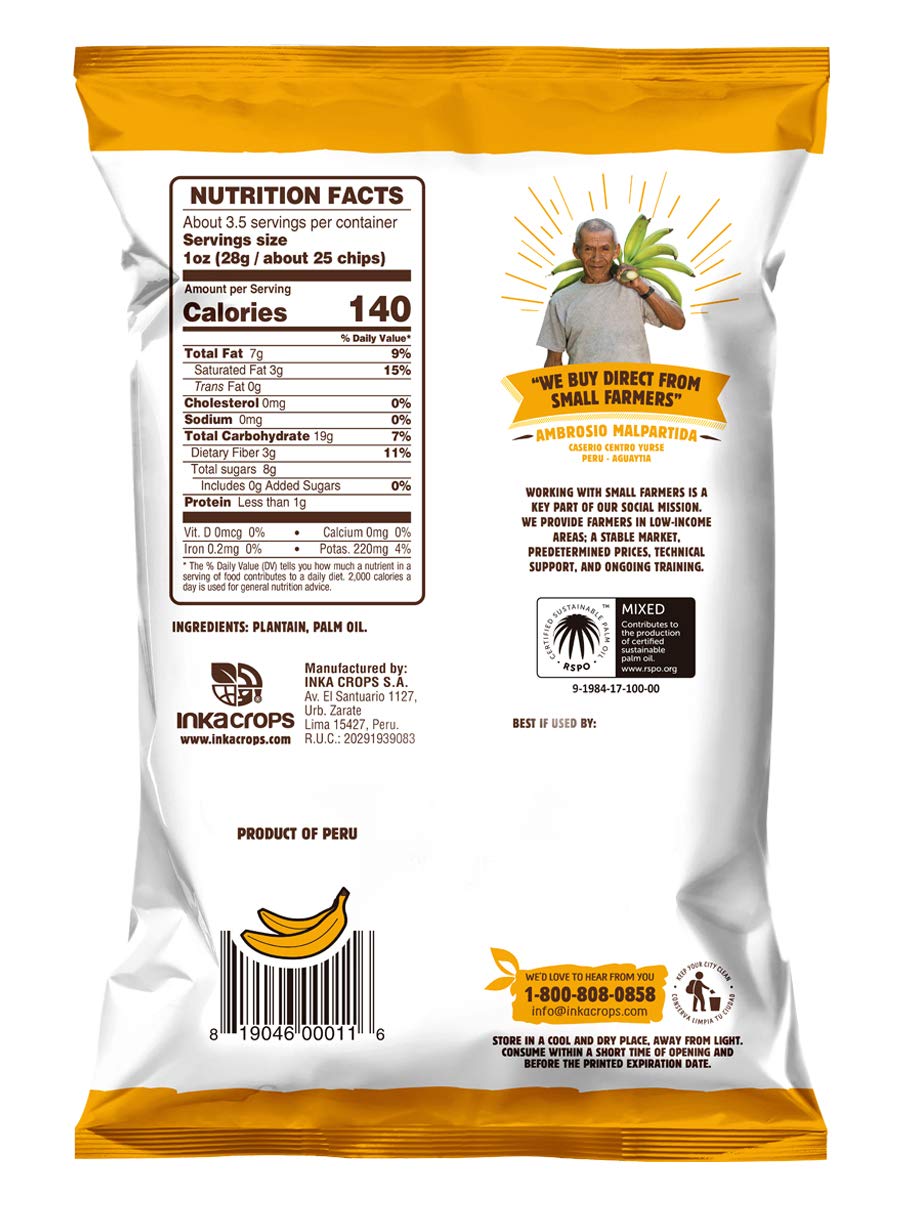 Inka Crops Inka Chips - Gluten-Free Sweet Plantain Snacks, 3.25oz (Pack of 12) | Healthy Vegan Chips for Parties, School Lunches & On-the-Go Snacking
