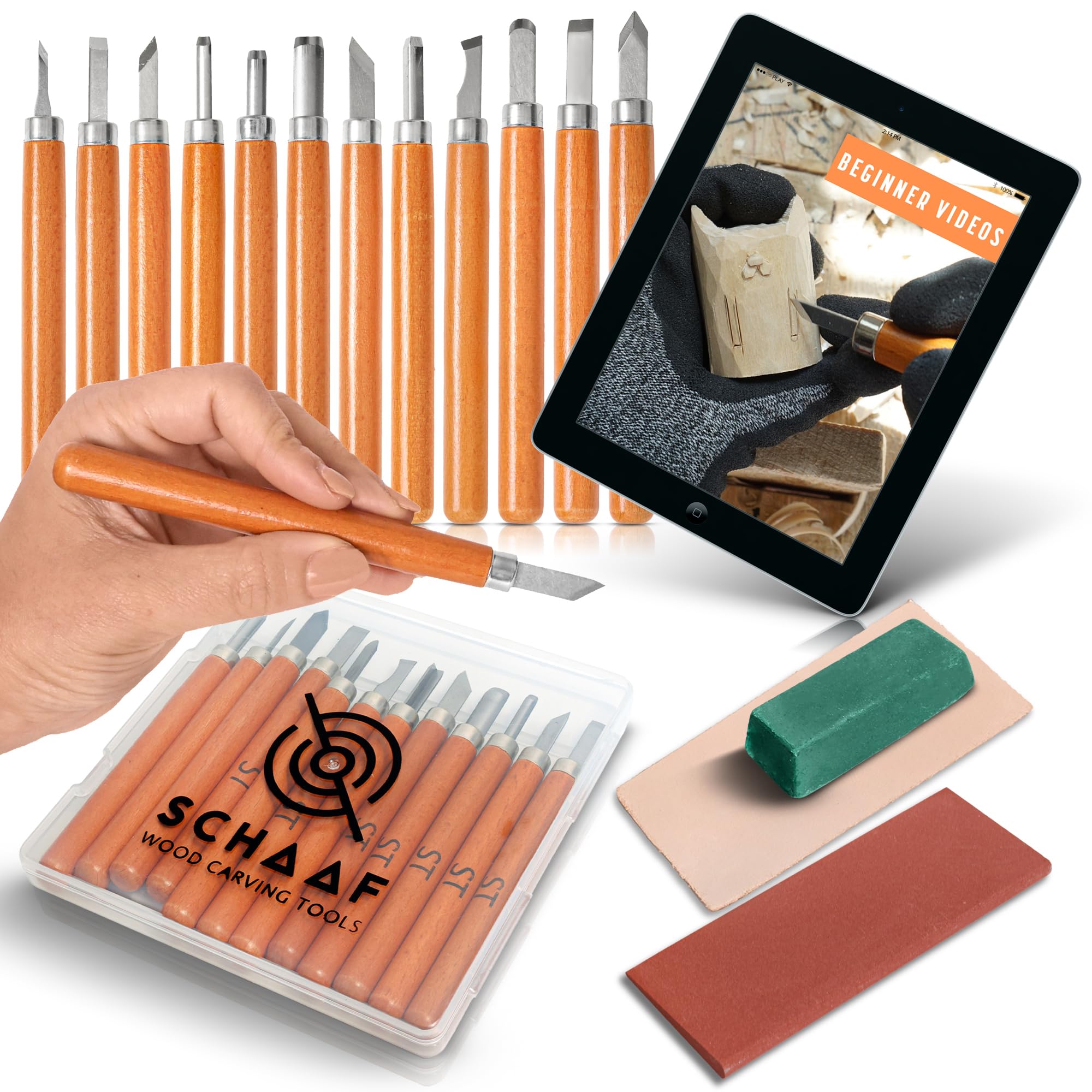 15pc Wood Carving Kit with Sharp Knives & Chisels for DIY Crafts - Beginner-Friendly Woodworking Tools