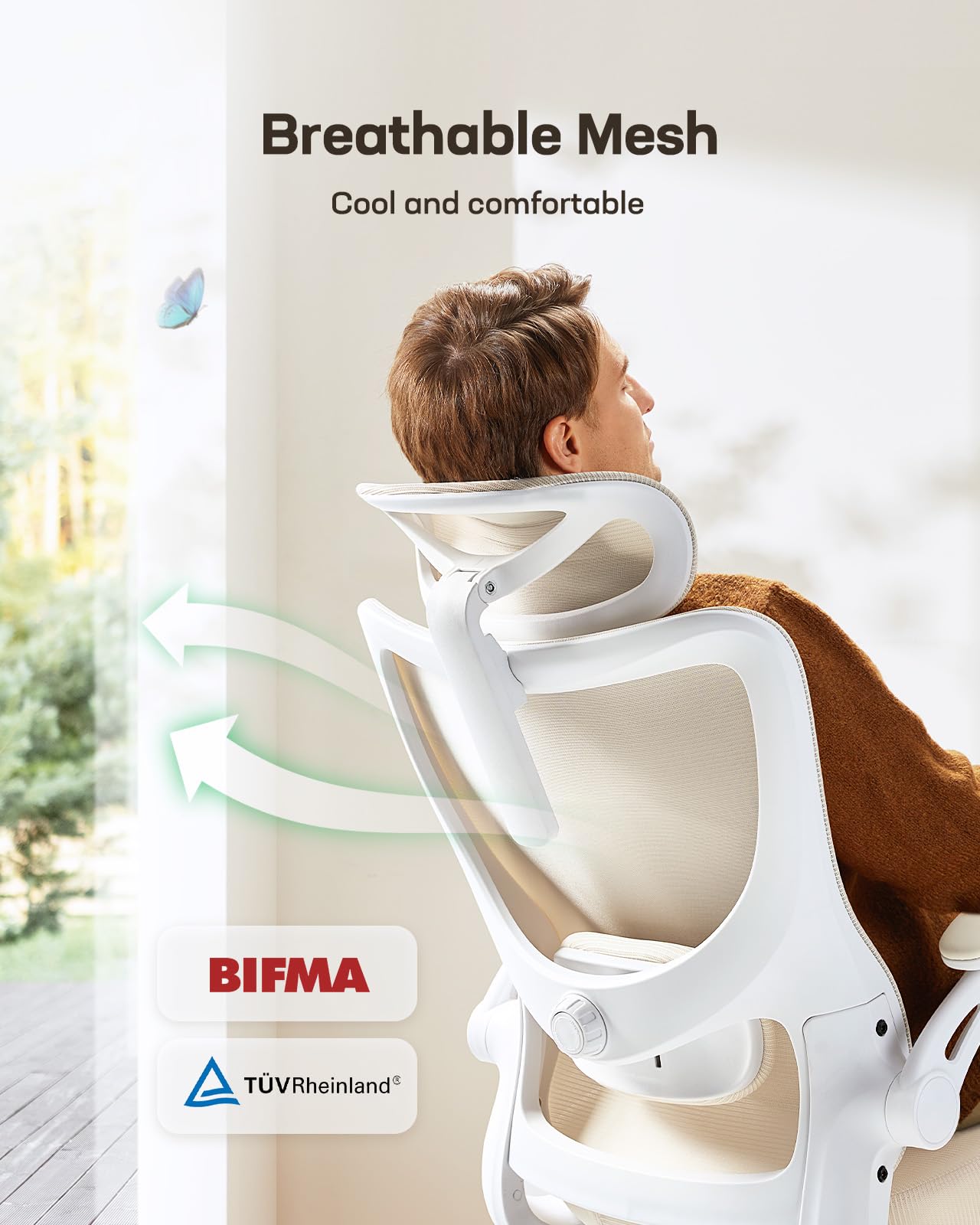 Marsail Ergonomic Office Chair - High Back Mesh Computer Desk Chair with Adjustable Lumbar Support, 3D Armrests & Headrest - Rolling Swivel Task Chair with Wheels (White) - Perfect for Home Office, Gaming & Workspace Comfort