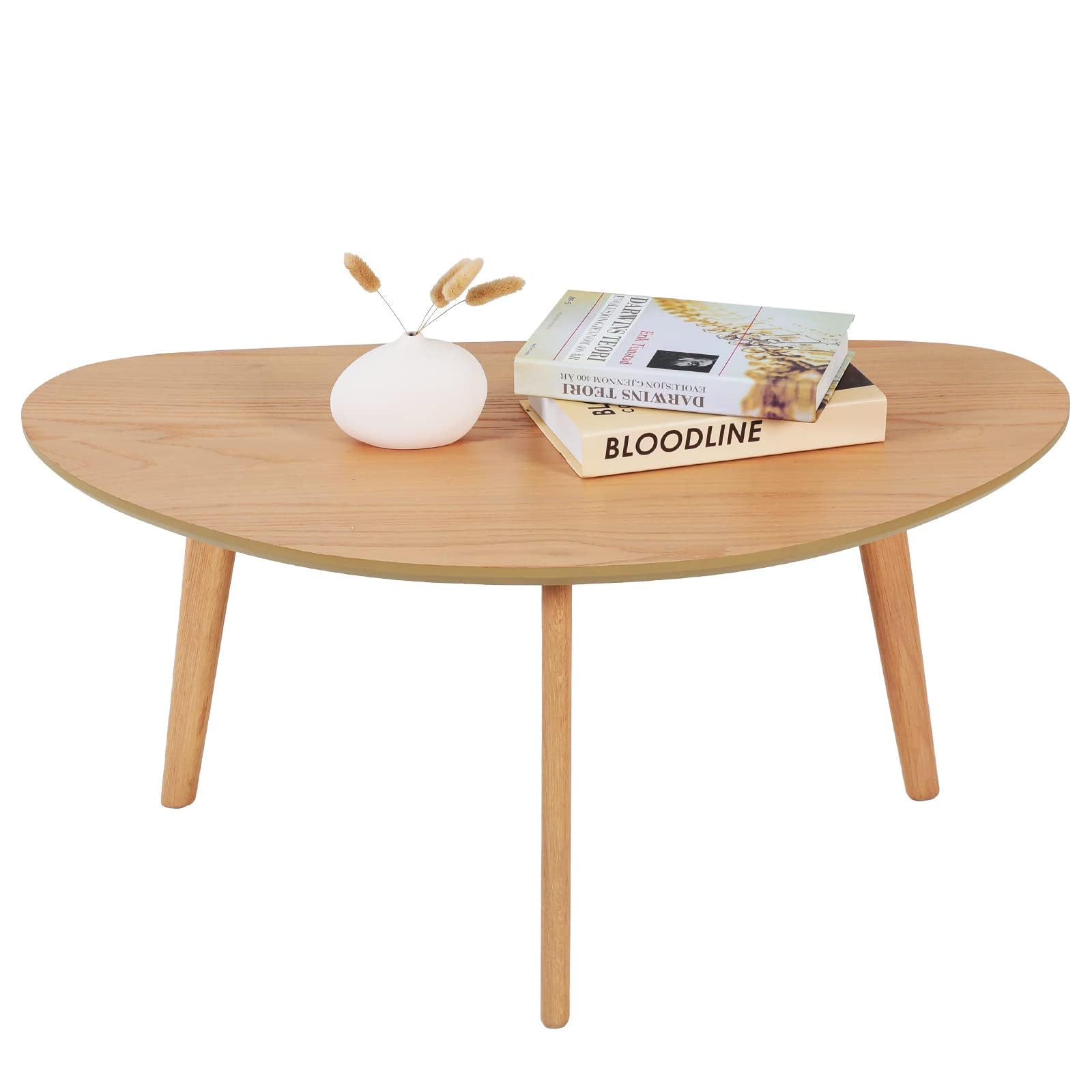 Mid Century Modern Oval Coffee Table - Minimalist Nature Wood for Living Room - 18.9