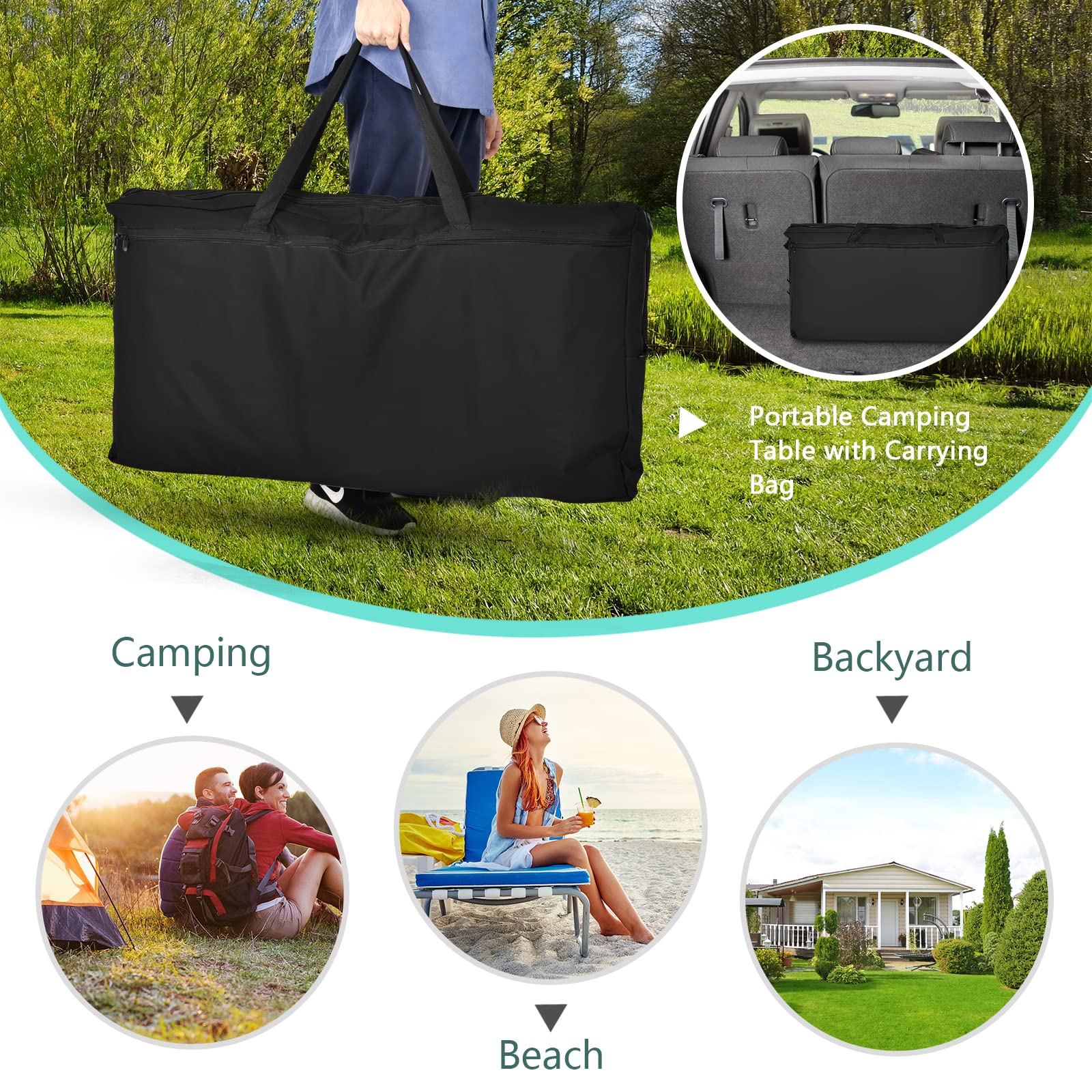 GYMAX Portable Aluminum Camping Table with 6 Zipper Storage Organizers & Carry Bag - Foldable Outdoor Kitchen Station for Camping, BBQ, Picnic, Backyard Grilling (Black) | Perfect for Outdoor Cooking, Tailgating & RV Adventures