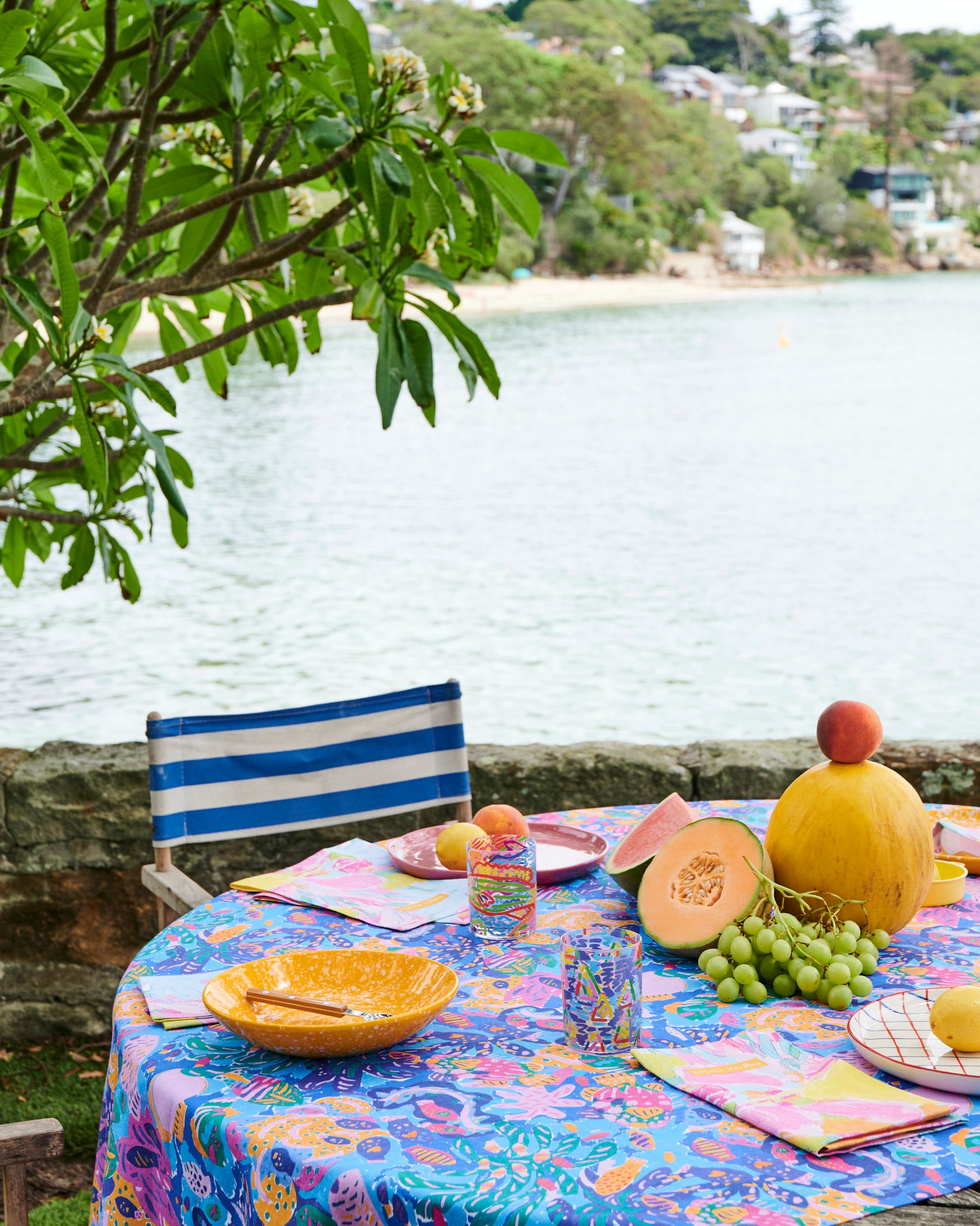 Kip&Co x Ken Done Reef Garden Linen Tablecloth - Stylish & Durable 100% Linen Table Cover for Dining, Picnics & Outdoor Entertaining