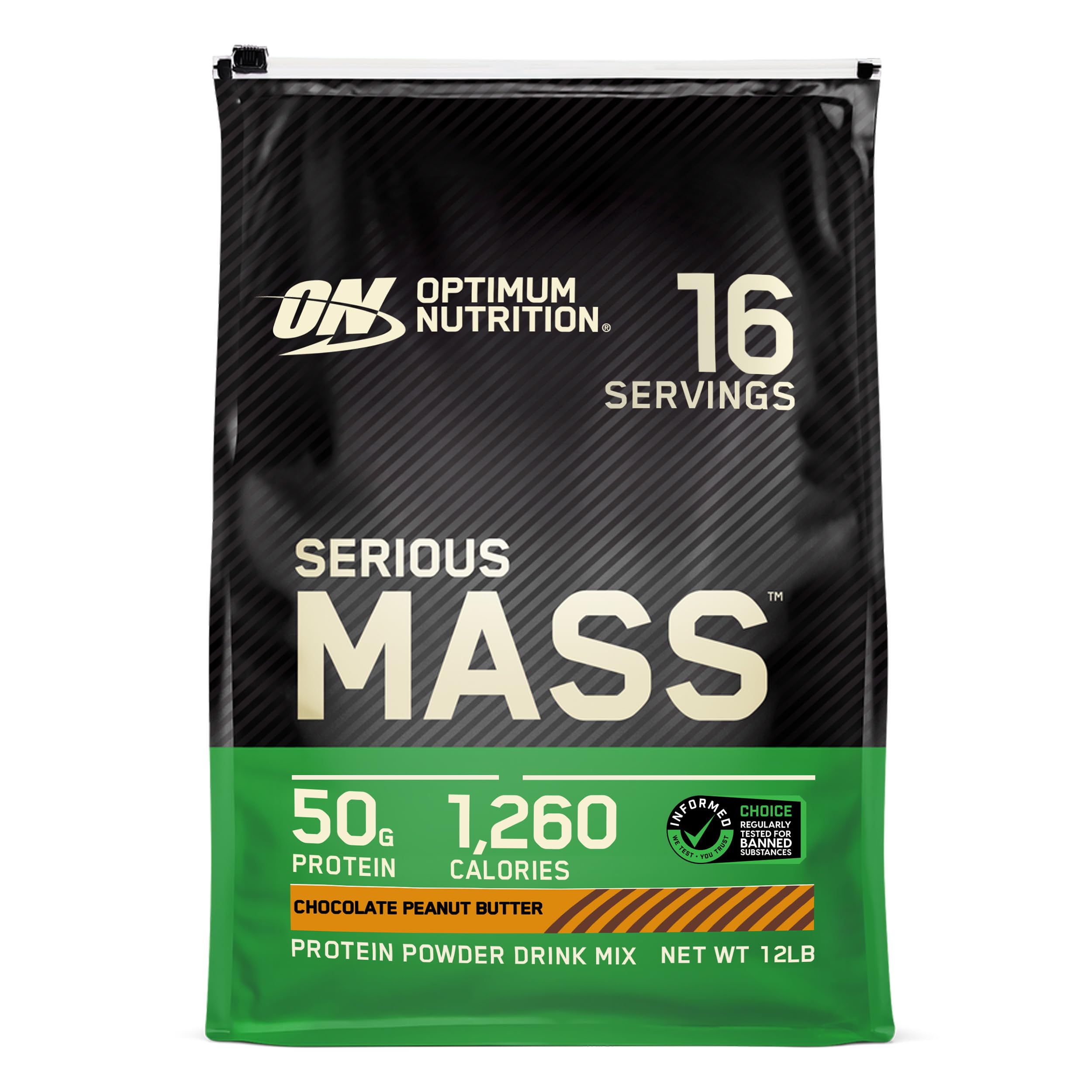 Optimum Nutrition Serious Mass Weight Gainer Protein Powder - 12lb Chocolate Peanut Butter Flavor with Creatine, Vitamins & Minerals for Muscle Growth & Immune Support - Perfect for Post-Workout Recovery & Bodybuilding Nutrition