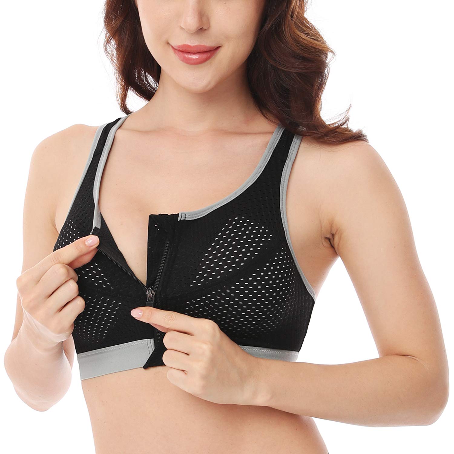 High Impact Sports Bras for Women - Zip Front Closure, Padded Racerback Yoga Running Bra - Perfect for Gym, CrossFit & High-Intensity Workouts