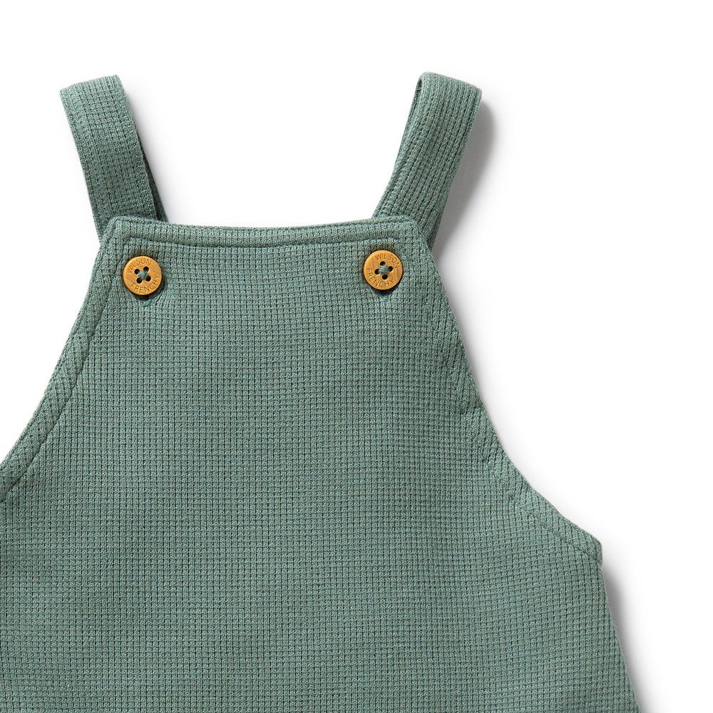 Organic Pine Green Waffle-Knit Overalls for Women - Cozy & Stylish Jumpsuit for Casual Outings, Weekend Wear & Outdoor Adventures