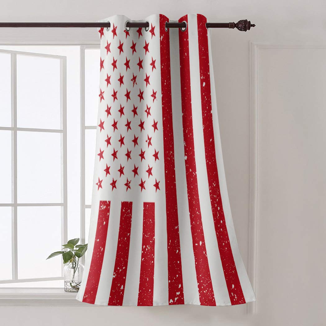 52 Inch Window Tier Curtains - Privacy Protection Nursery & Room Drapes for Laundry, Bathroom - Retro USA Flag 4th of July Independence Day Themed Kitchen Curtains | Perfect for Patriotic Home Decor, Holiday Parties & Seasonal Room Styling