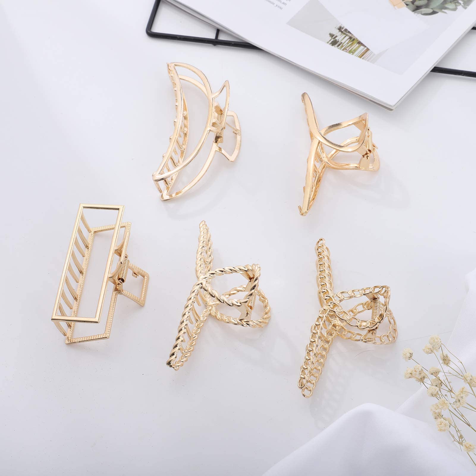 5PCS Large Claw Hair Clips for Thick Hair - Strong Hold Non-Slip Banana Hair Clips for Women (Metal Gold) - Perfect for Updos, Ponytails & Everyday Hairstyles