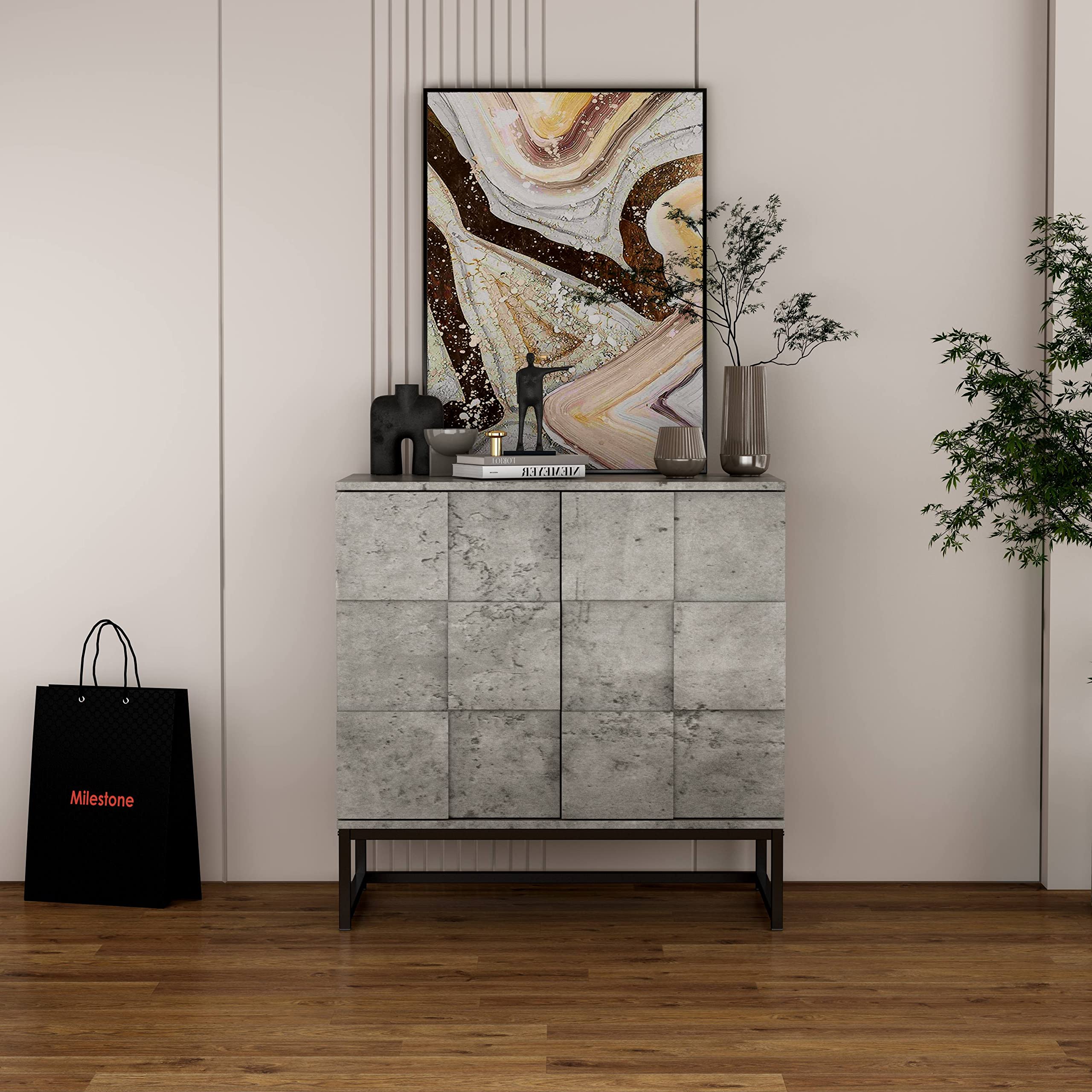 Modern Industrial Accent Storage Cabinet with Adjustable Shelves - Cement Grey Sideboard Buffet for Living Room, Dining Room & Home Office Organization