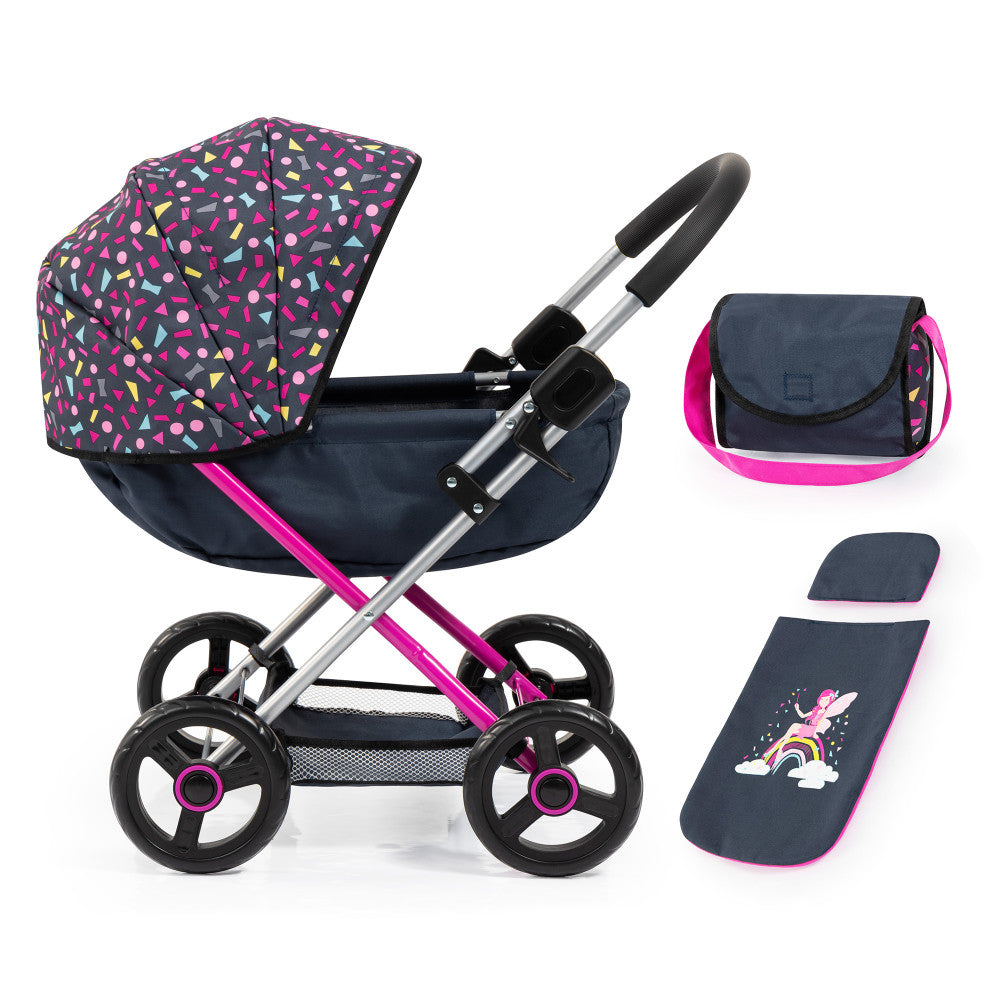 Bayer Design Fairy Themed Doll Pram Cosy - Navy & Hot Pink Stroller Blanket for Baby Dolls, Perfect Gift for Girls Age 3+ | Pretend Play, Nursery Decor, Tea Party Accessories