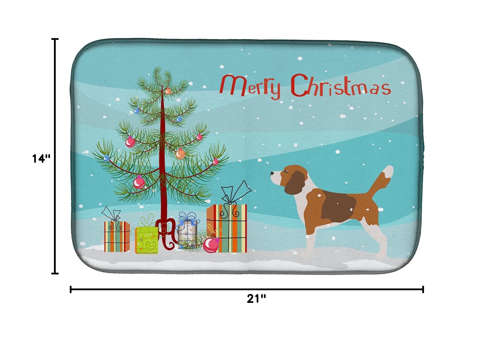 Beagle Christmas Tree Dish Drying Mat - Absorbent Kitchen Counter Pad for Holiday Decor