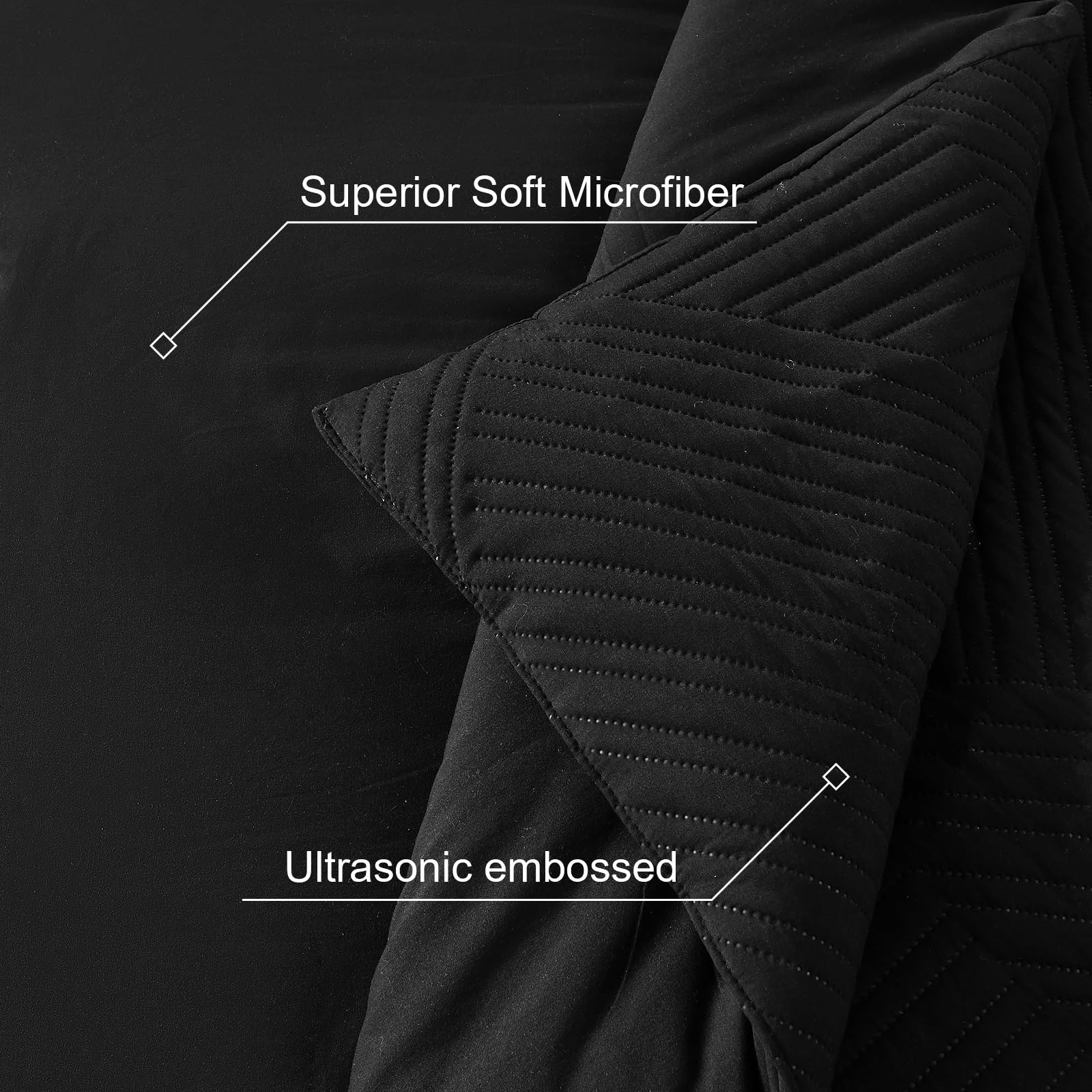 WONGS BEDDING Black Comforter Set Queen Size (90×90 Inches) - 3 Piece Reversible Soft Microfiber Boho Geometric Textured Bedding with 2 Pillowcases | Ultrasonic Quilted Design for Cozy Bedroom Decor & Guest Room Essentials