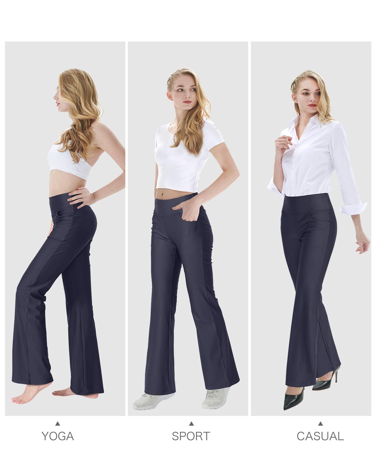 Zeronic Women's High Waisted Bootcut Yoga Pants with Pockets - Tummy Control Workout Running Pants for Women - Perfect for Yoga, Gym, Running & Everyday Wear