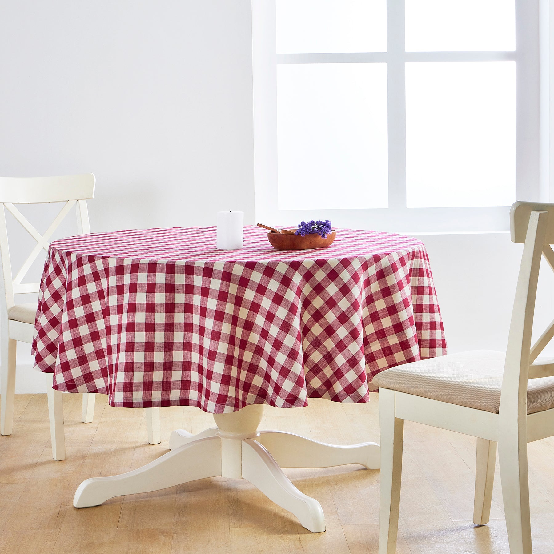 Morgan Check Round Tablecloth - Classic Red and White Plaid Design for Dining & Kitchen Decor | Perfect for Parties, Holidays & Everyday Use