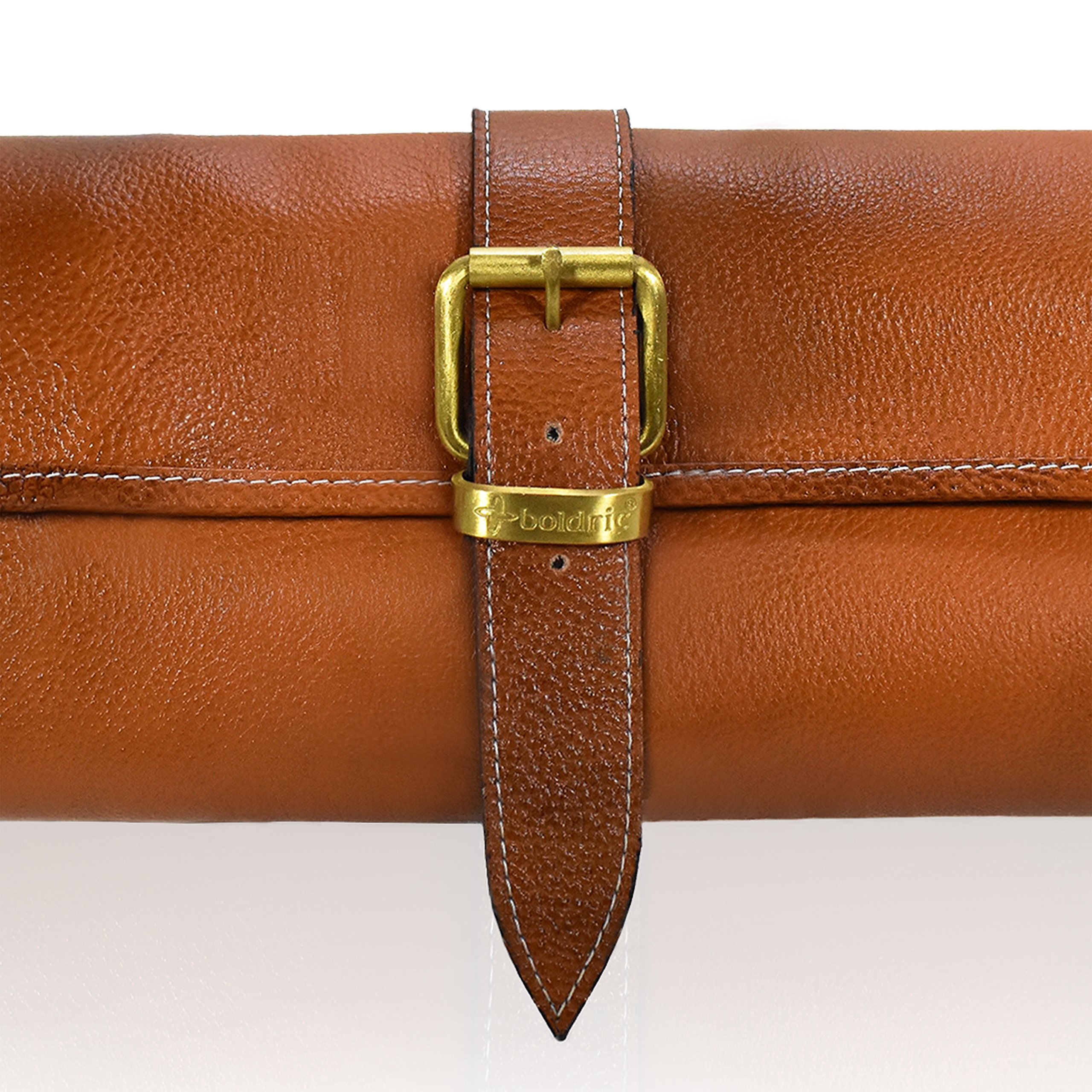 **Boldric One Buckle Water Buffalo Leather Chef Knife Bag – Professional Grade Roll Travel Knife Case with 8 Tool Holder Slots for Knives, Pens, Pencils & Spoons (Tan) – Perfect for Chefs, Culinary Students & Traveling Professionals**
