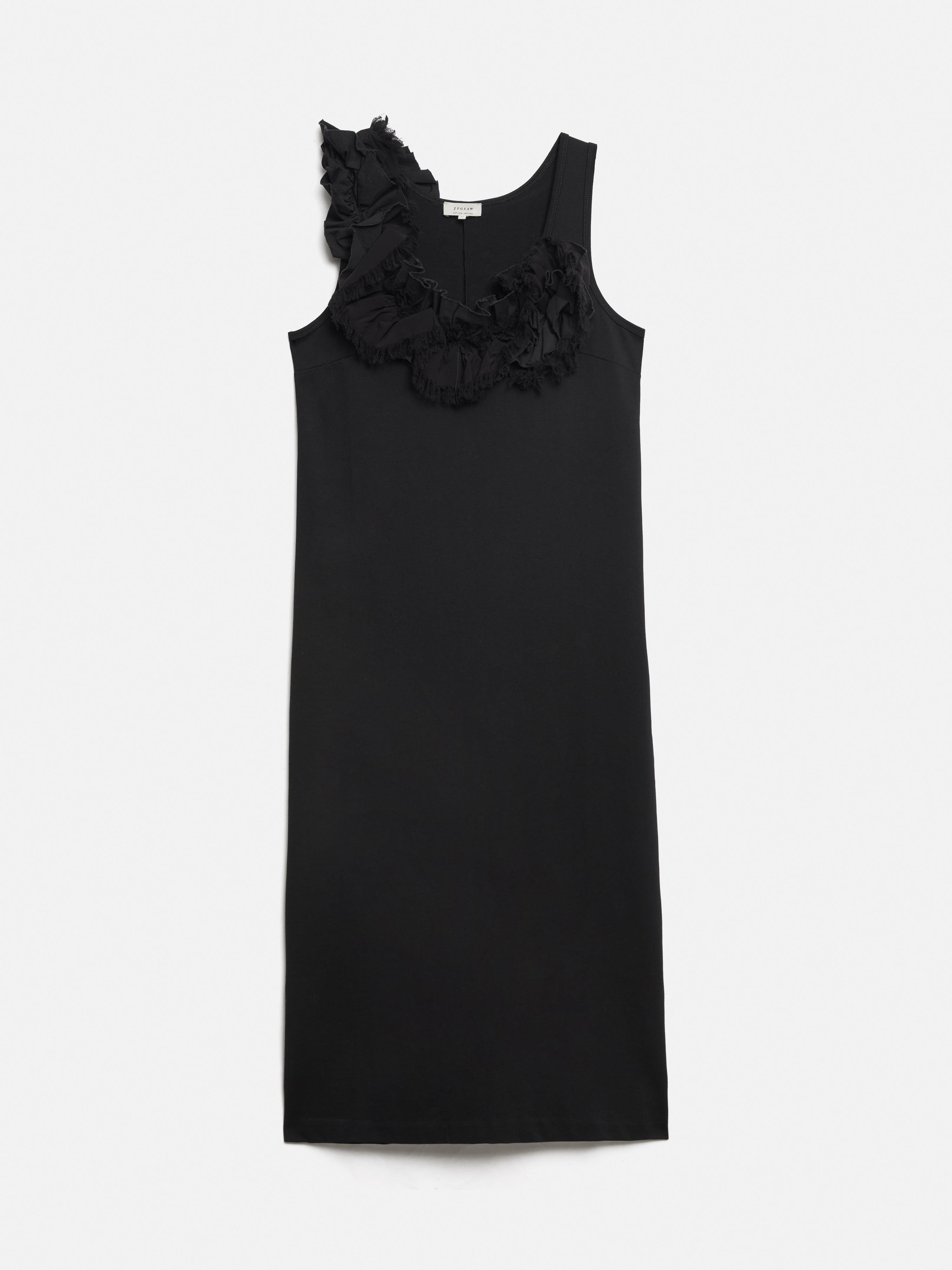 Black Ruffle Trim Jersey Dress for Women - Comfortable & Stylish Casual Wear for Summer Outings, Parties & Date Nights