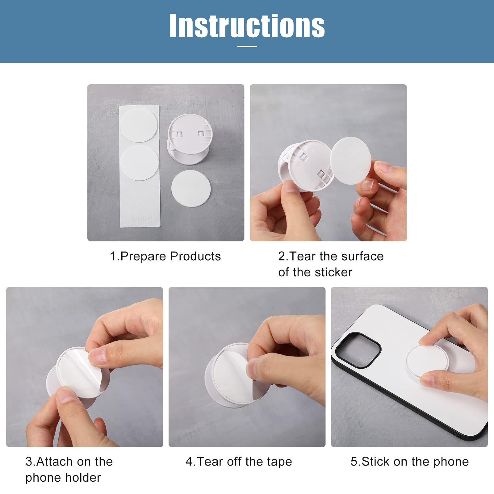 65-Piece Sublimation Phone Grip Holder Set - Collapsible Adhesive Finger Stand with Double-Sided Tape for iPhone, Samsung & Tablets (Black/White) - Perfect for Work, Travel & Hands-Free Video Watching
