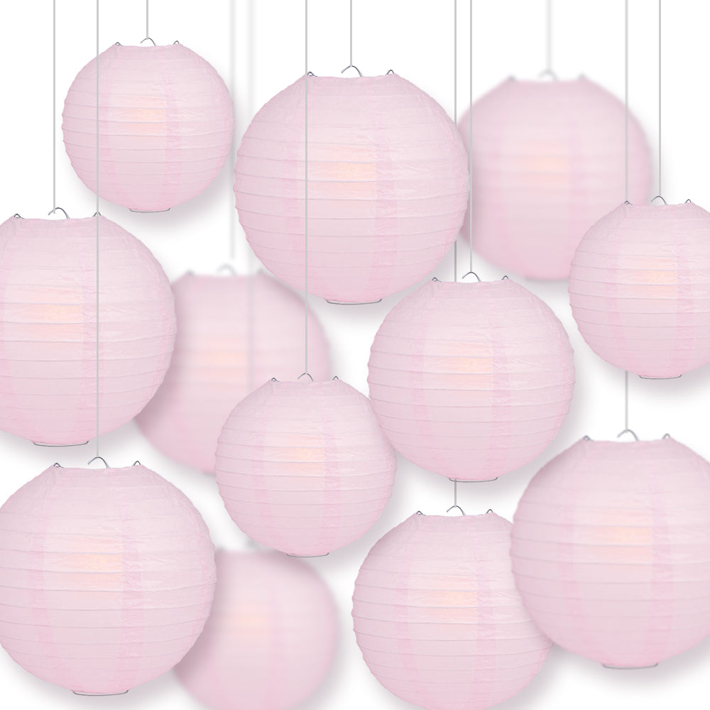 12-Piece Pink Paper Lantern Set for Wedding & Party Decorations - 12/10/8 Inch Chinese Hanging Lanterns - Perfect for Birthday Parties, Baby Showers & Home Decor