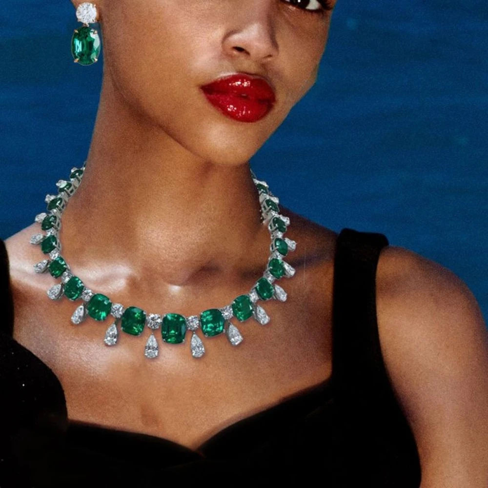 Vintage 925 Sterling Silver 17MM Emerald High Carbon Diamond Pendant Necklace - Fine Jewelry for Women, Anniversary & Birthday Gifts, Perfect for Weddings, Parties & Special Occasions