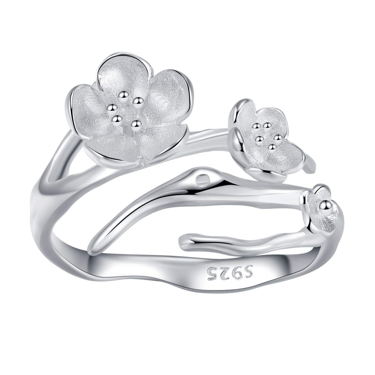 925 Sterling Silver Cherry Blossom Ring for Women - Adjustable Size 6-10 | Sakura Flower Open Knuckle Ring | Perfect for Parties, Weddings & Everyday Wear
