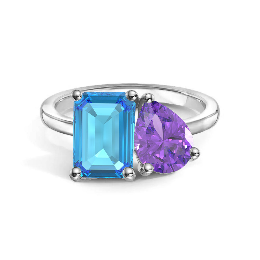 Personalized Toi et Moi Blue Topaz Birthstone Ring for Women - Custom Anniversary Jewelry Gift for Her - Perfect for Valentine's Day, Engagement & Romantic Occasions