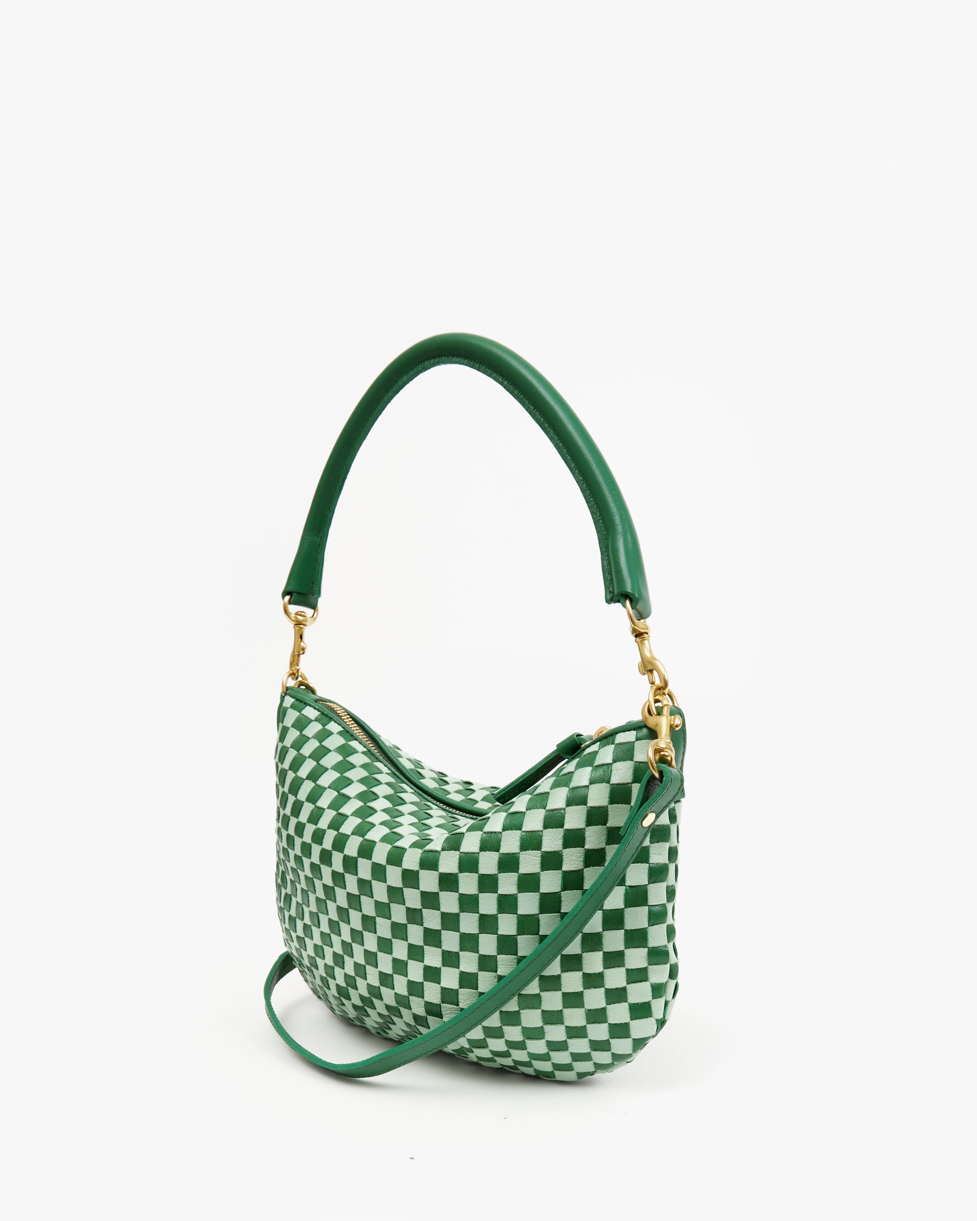 Petit Moyen Messenger Bag in Fern Mist Woven Checker Pattern - Stylish Crossbody Purse for Women, Perfect for Work, Travel & Everyday Use