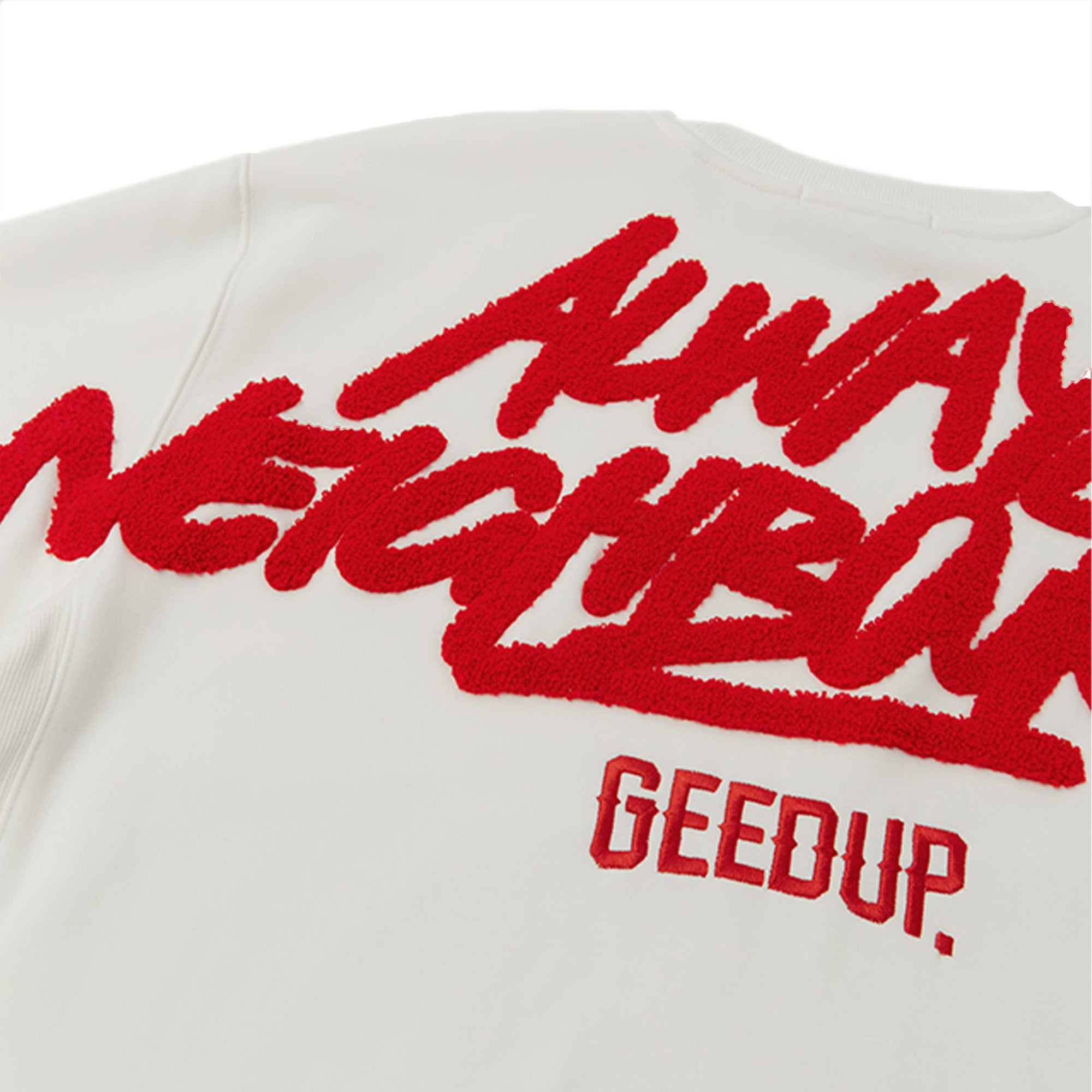 Geedup Always Neighbourhood Crewneck Sweatshirt - White & Red Colorblock Streetwear (2024) | Casual Urban Outfit for Men & Women | Perfect for Street Style, College Wear and Everyday Comfort