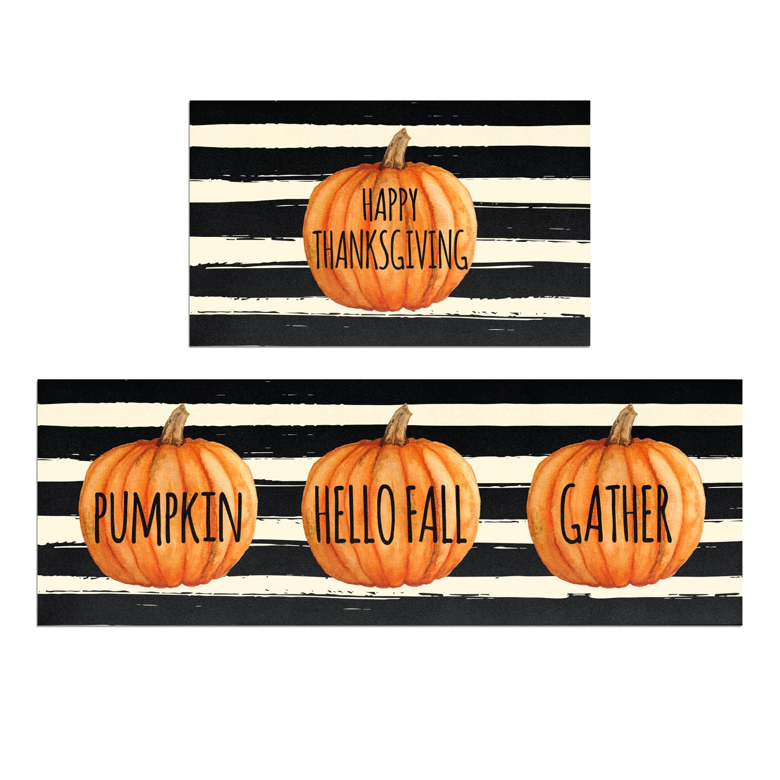 Premium Non-Slip Fall Pumpkin Kitchen Mat Set of 2 - Thick Cushioned Floor Rugs for Comfortable Standing (17