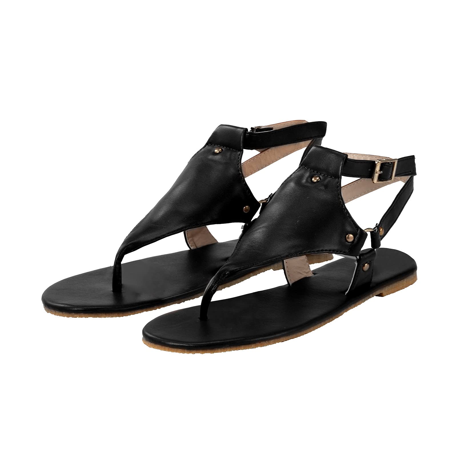 Women's Casual Summer Roman Open Toe Sandals - Buckle Strap Leather Flat Sandals for Walking - Retro Style Comfortable Footwear for Beach, Vacation & Everyday Wear