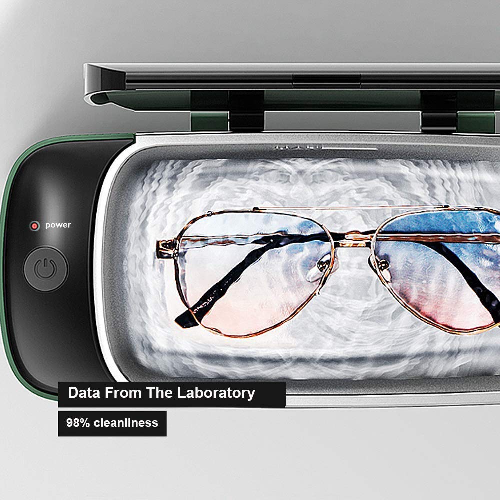 Portable Ultrasonic Eyeglasses & Jewelry Cleaner - 47000Hz Fast Cleaning in 1 Minute, 98% Cleaning Rate - Perfect for Watches, Dentures, Makeup Tools, Tableware - Ideal for Home, Travel & Professional Use (Green)