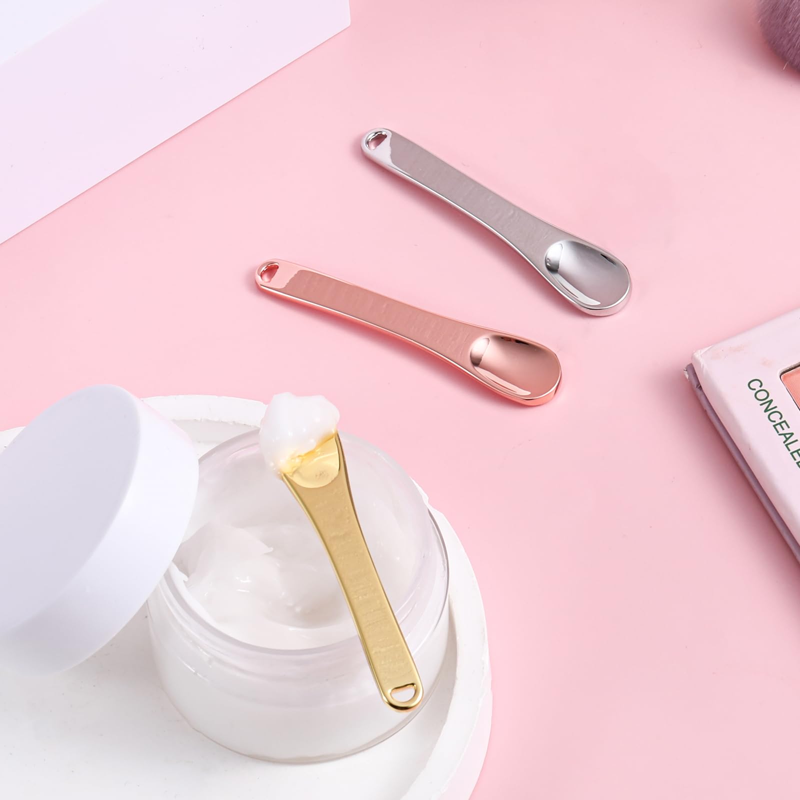3PC Mini Metal Makeup Spatula Set - Gold, Silver, Rose Gold | Reusable Cosmetic Tool for Face Mask & Skincare Cream Application