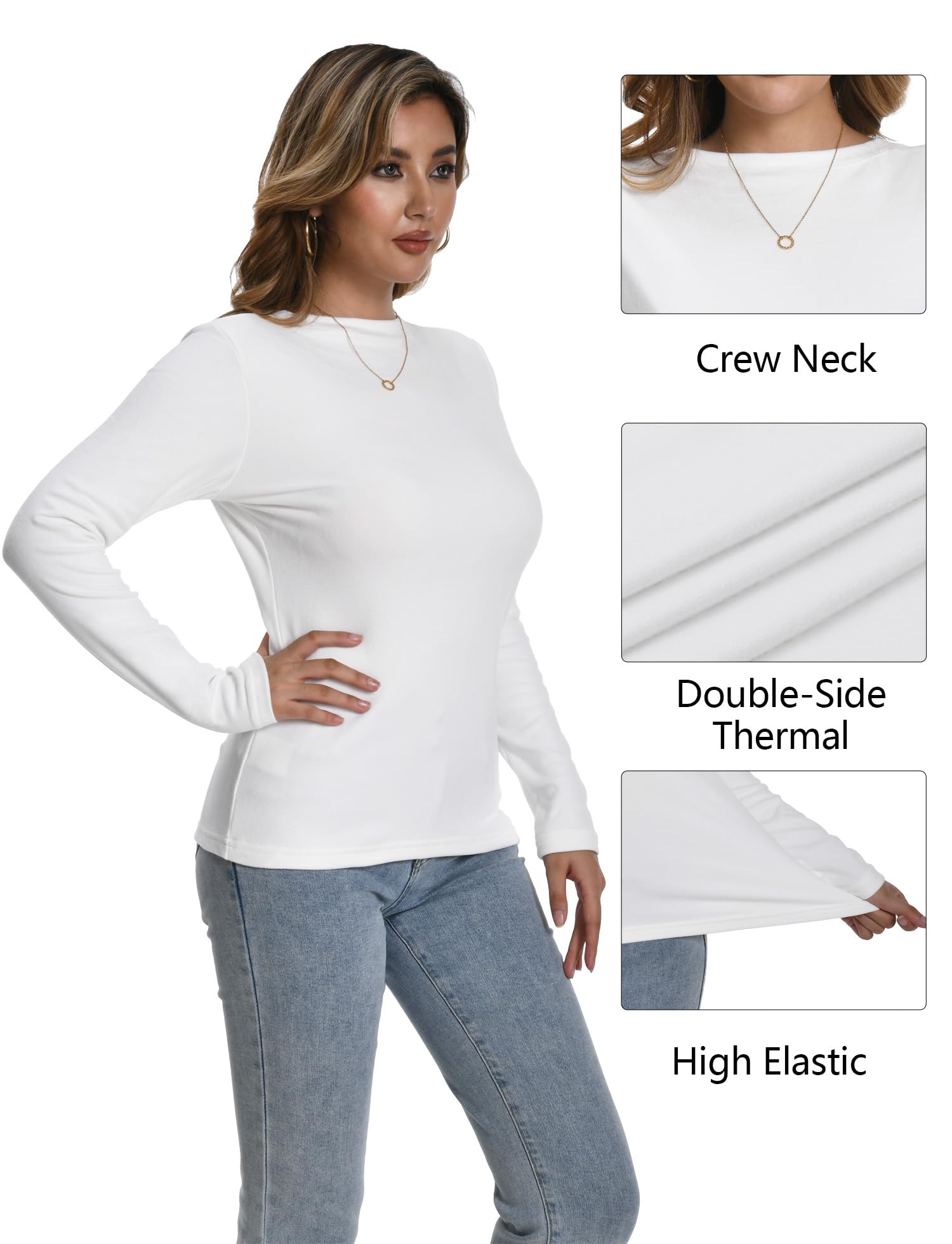 Dalavch Women's 3/4 Pack Thermal Long Sleeve Shirts - Fleece Lined Crew Neck Base Layer Tops for Cold Weather - Perfect for Winter Hiking, Skiing & Outdoor Activities