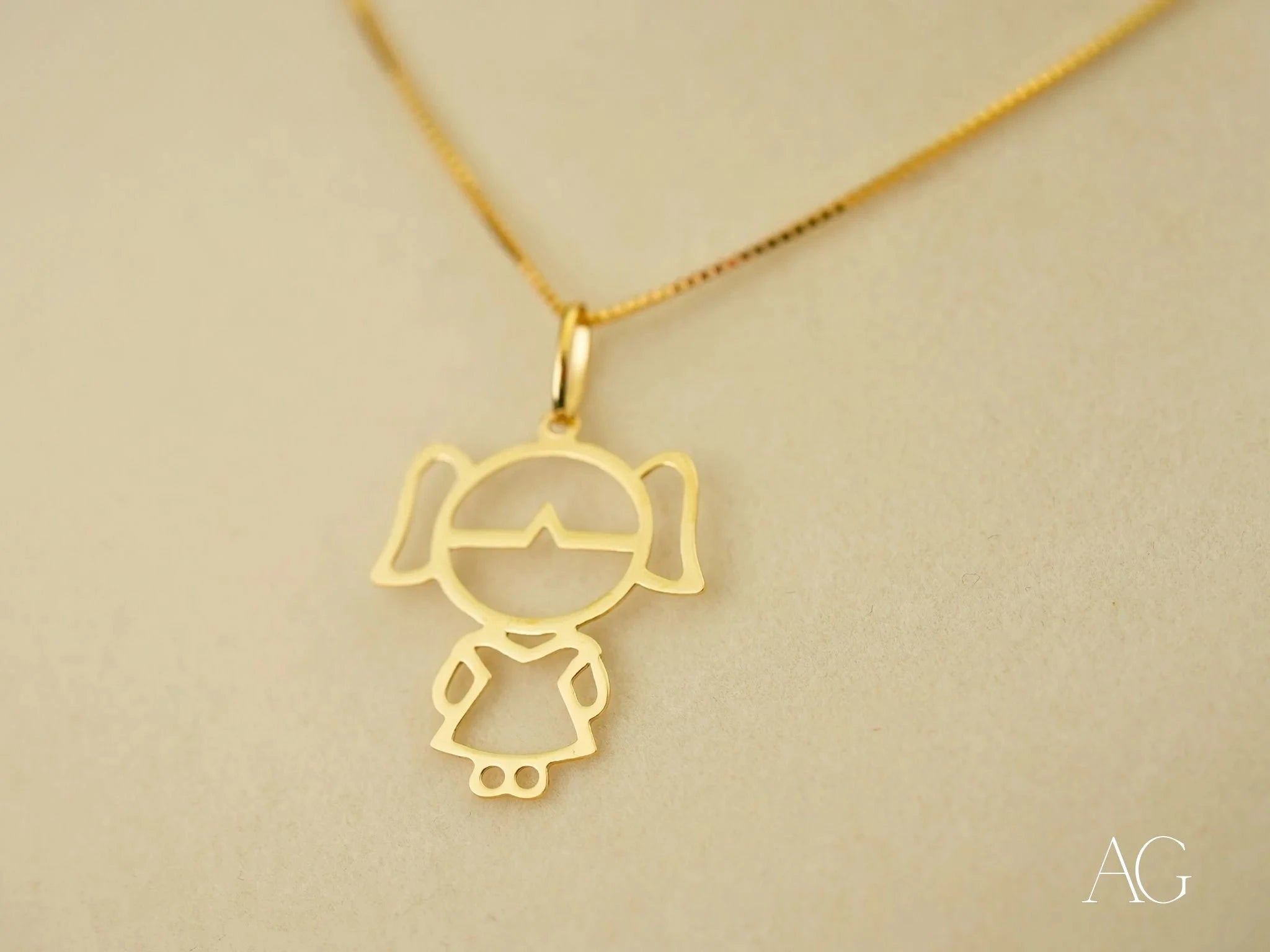 18K Yellow or White Gold Doll Girl Pendant Necklace - Elegant Jewelry Gift for Women & Girls - Perfect for Birthdays, Anniversaries & Special Occasions
