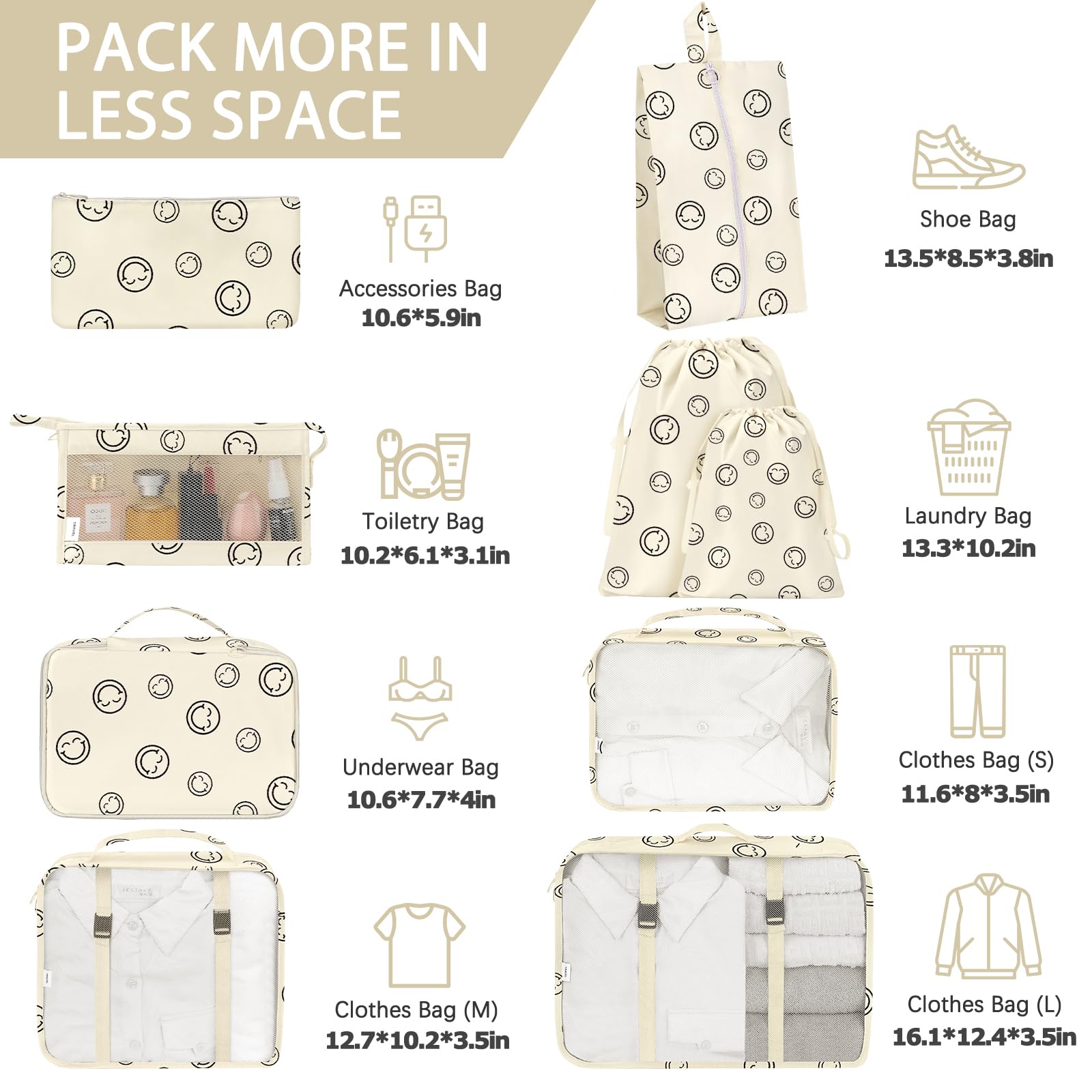 KPX Packing Cubes for Travel - 4-Piece Set, Lightweight Luggage Organizers with Toiletry Bag for Clothes, Shoes & Cosmetics | Perfect for Business Trips, Vacations & Weekend Getaways