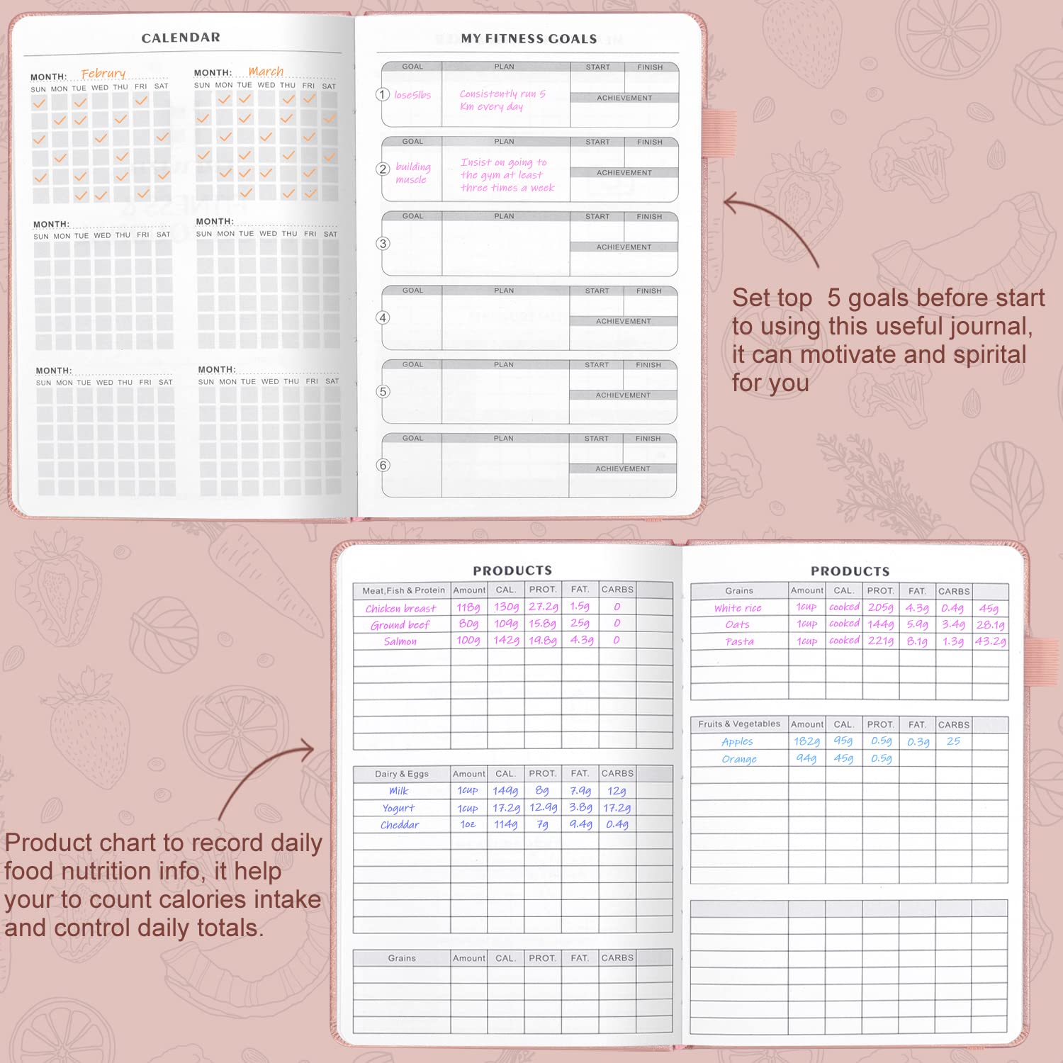 Premium Food & Fitness Journal Hardcover - Wellness Planner & Workout Tracker for Women & Men | Track Meals, Exercise, Calories & Weight Loss | Diet Training & Gym Companion | Ideal for Home & Gym Use | Perfect Gift for Health Enthusiasts