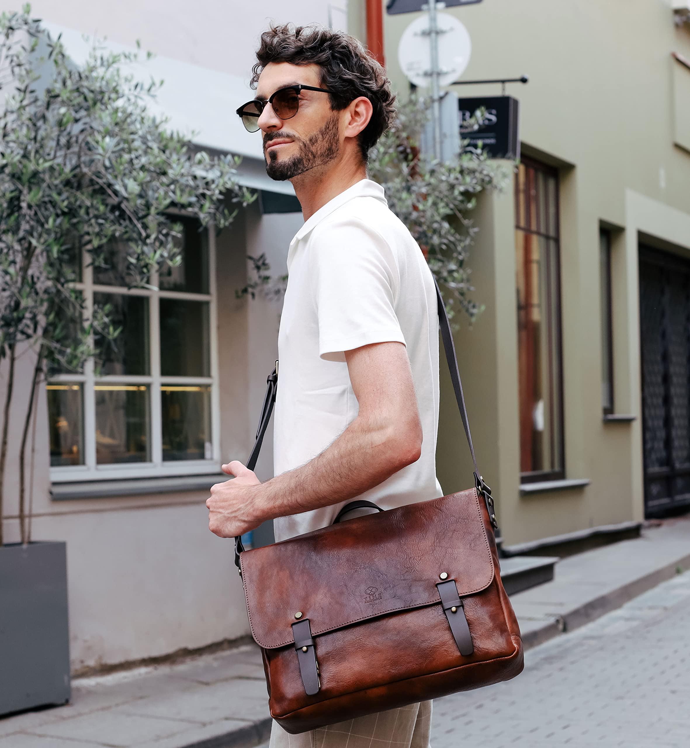 Premium Full Grain Leather Briefcase - Durable Laptop Messenger Bag for Men & Women - Stylish & Water-Resistant - Perfect for Business, Travel & Office Commute