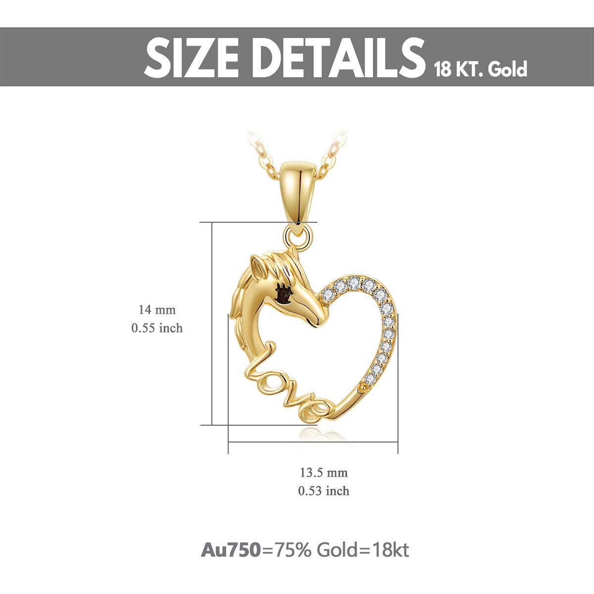 14K Gold Horse Heart Pendant Necklace for Women - Elegant Love Jewelry Gift for Her, Wife, Girlfriend - 16+1+1 Inch Adjustable Chain - Perfect for Valentine's Day, Anniversary, Birthday & Special Occasions