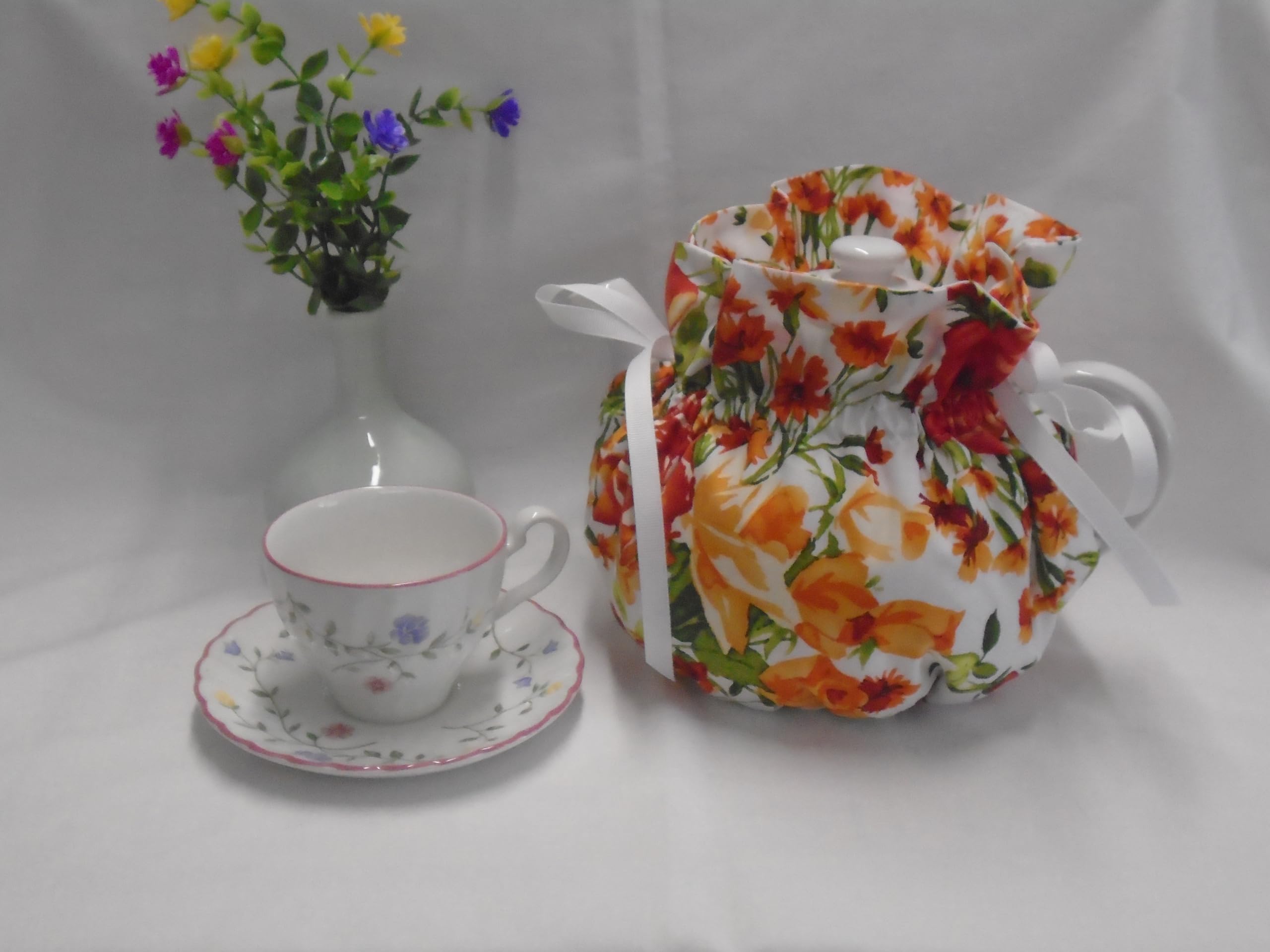 Reversible 6-Cup Tea Pot Cozy - Floral Design on White for Tea Parties & Cozy Gatherings