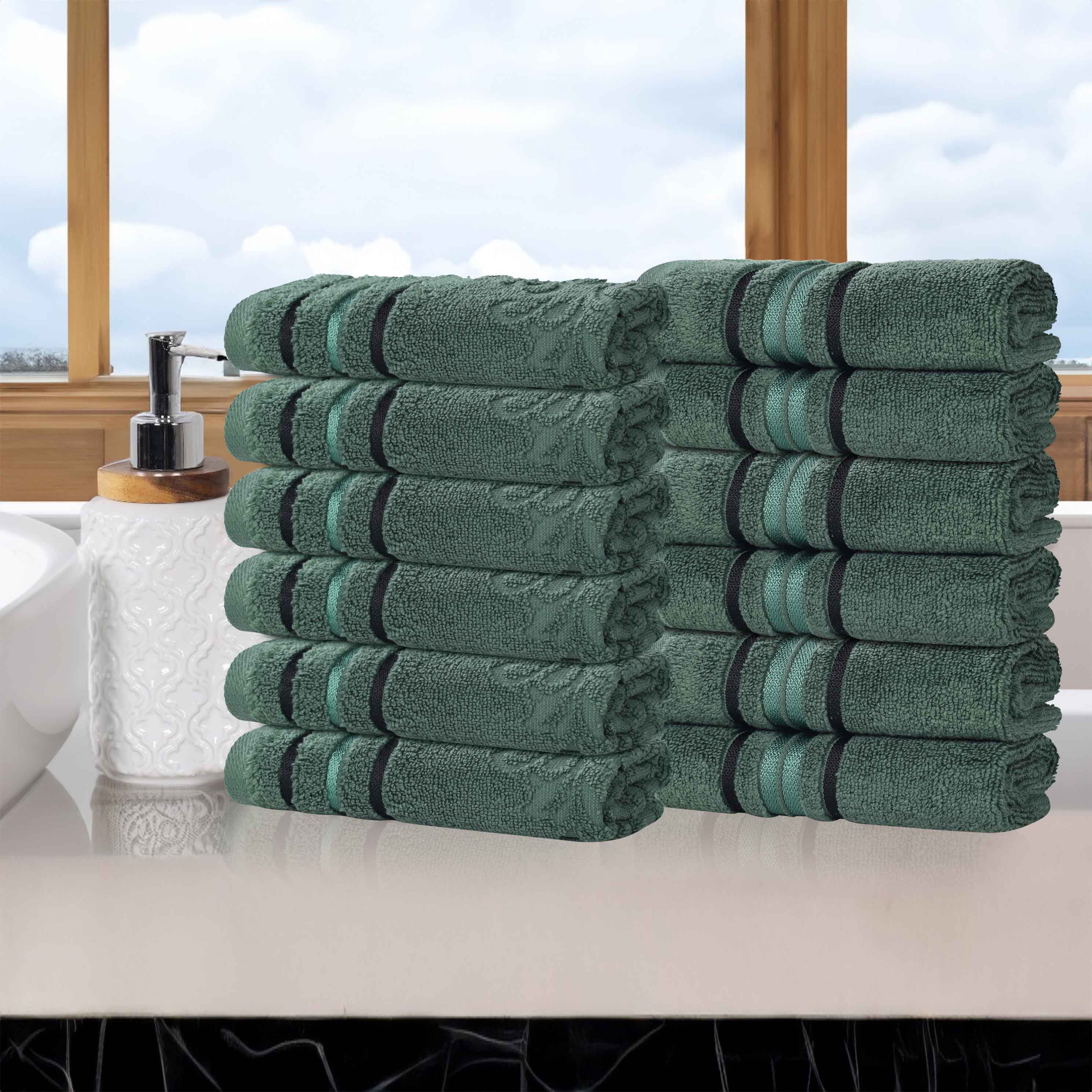 Premium 12-Pack Sadie Zero Twist Cotton Face Towels - Solid & Jacquard Floral Designs | Ultra Soft Bath & Hand Towels for Spa, Gym, Travel & Home Use