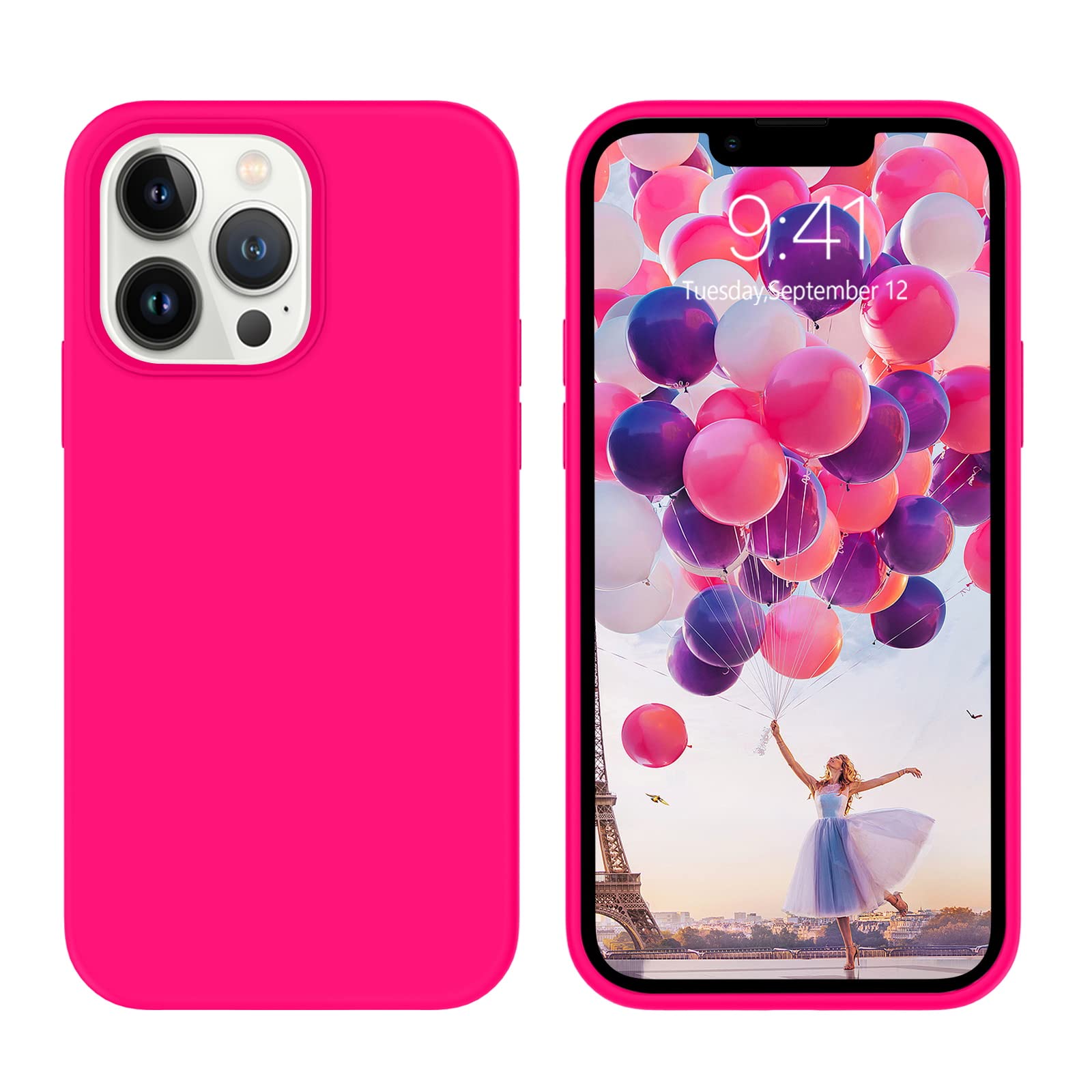 Telaso iPhone 13 Pro Case 6.1 Inch - Liquid Silicone Soft Gel Rubber Slim Fit Cover with Microfiber Lining | Protective Phone Case for Women & Men | Perfect for Daily Use, Work & Travel (Hot Pink)