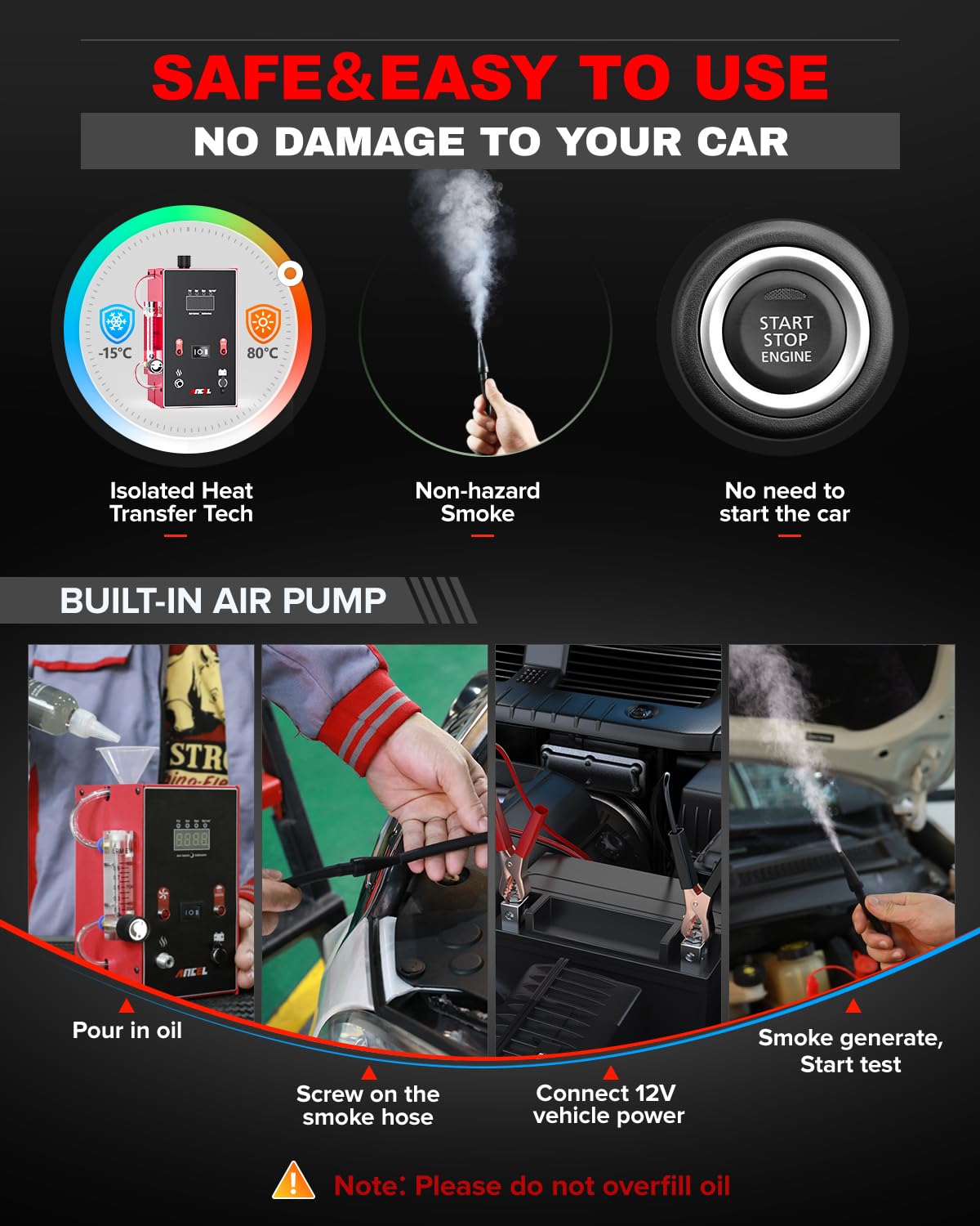 ANCEL L300 Automotive EVAP Smoke Machine Leak Tester with Digital Pressure Gauge & Flow Meter - Built-in Air Pump, Odorless Vacuum Smoke Detector for Car AC System, Fuel Tank, and Exhaust Leak Detection