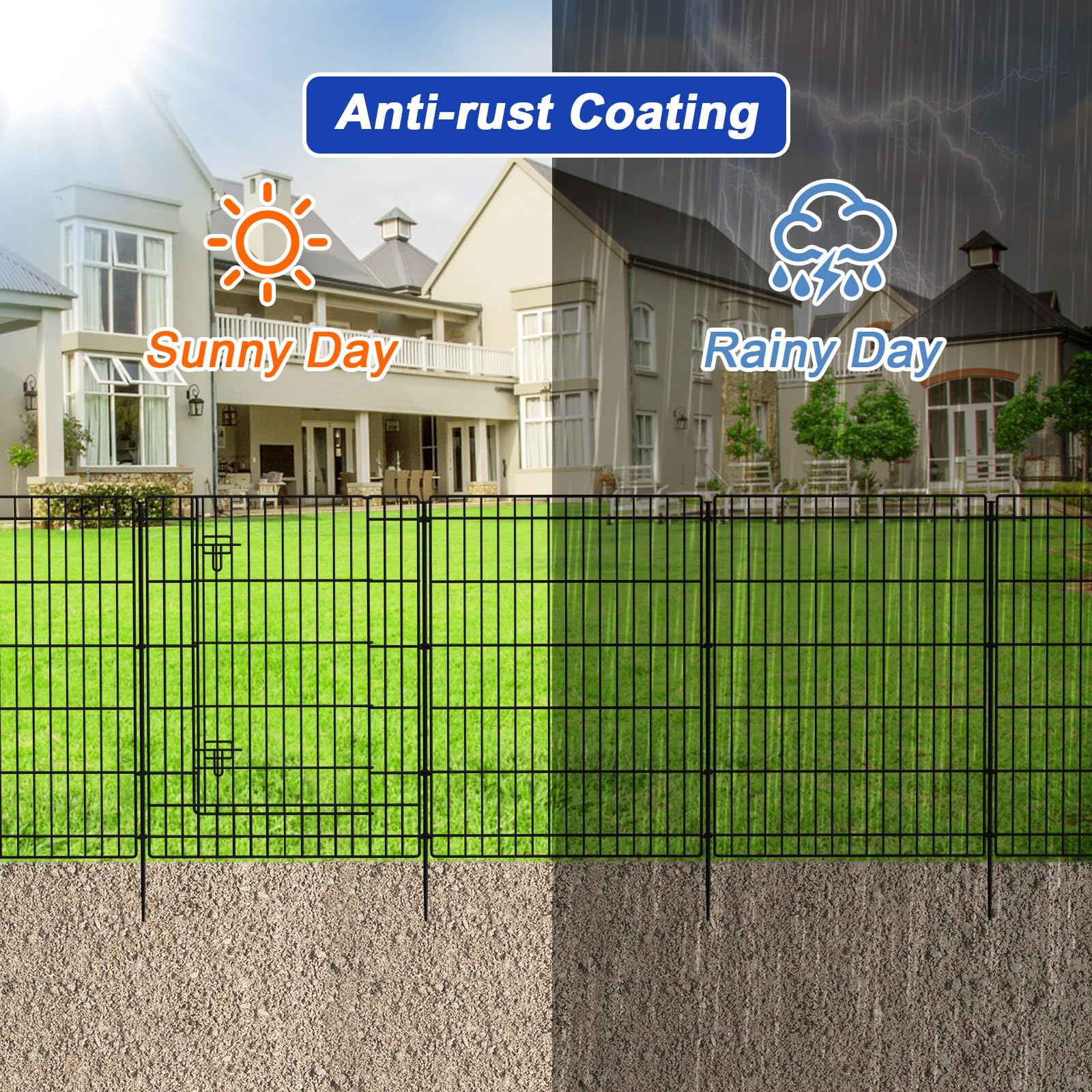 INJOPEXI 6-Panel 13ft x 36in Metal Garden Fence with Gate - Rustproof Outdoor Animal Barrier for Rabbits & Dogs - Perfect for Yard, Lawn, Patio & Garden Protection