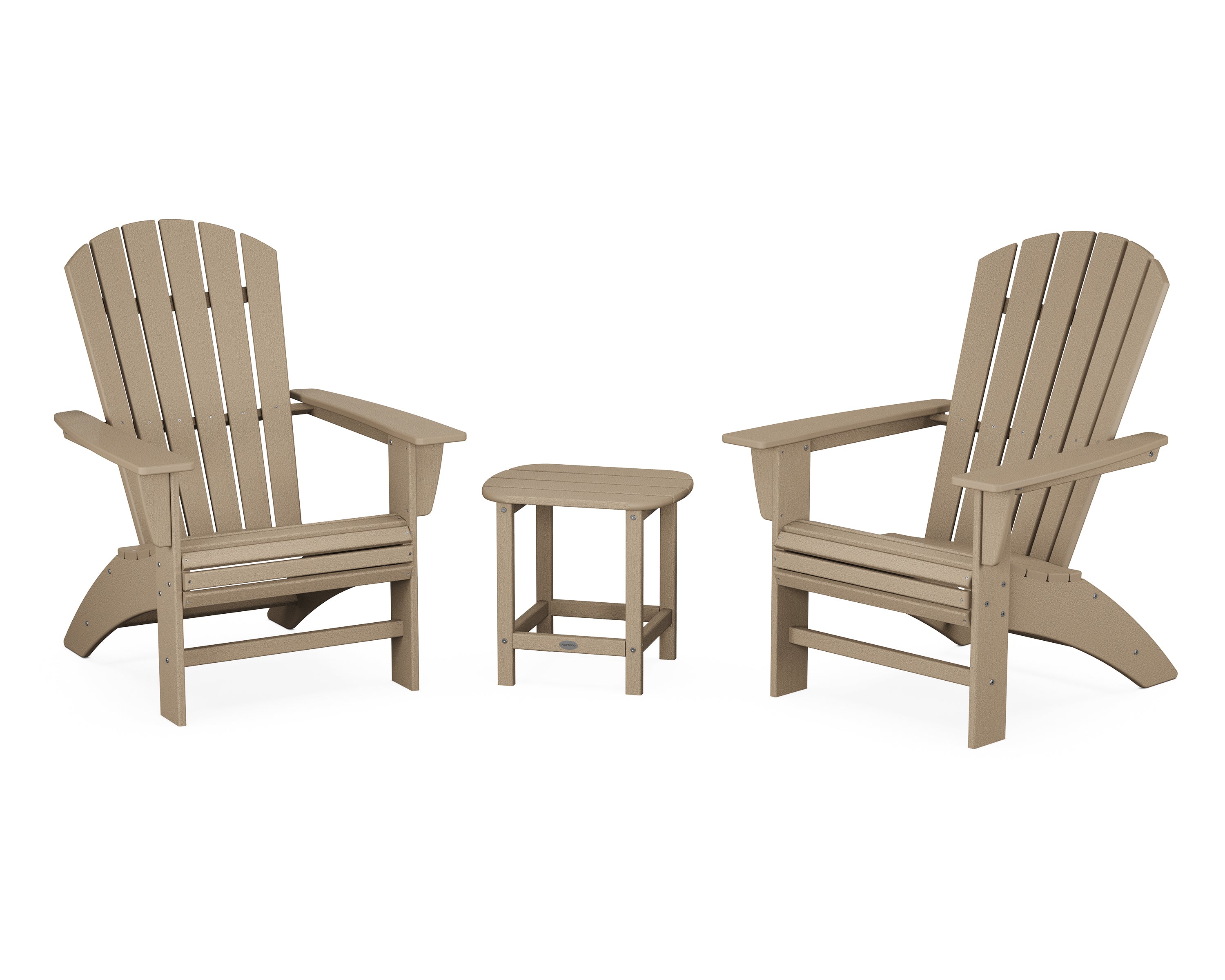 POLYWOOD Nautical 3-Piece Curveback Adirondack Chair Set - Outdoor Patio Furniture for Beach, Poolside & Garden Relaxation