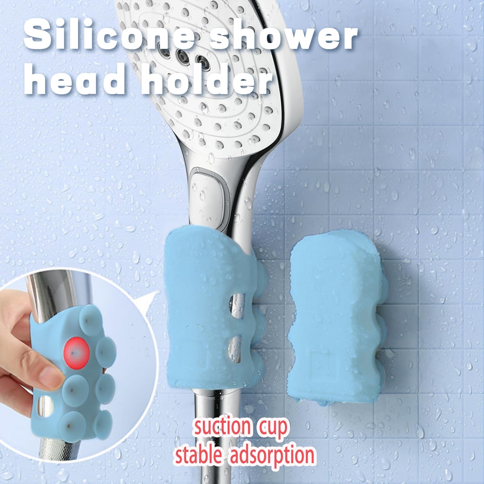 Universal Suction Cup Shower Head Holder - Wall Mount, Non-Drill, Relocatable Silicone Bracket for Handheld Shower (4Pcs, Blue) - Perfect for Bathroom, RV, and Camping Showers