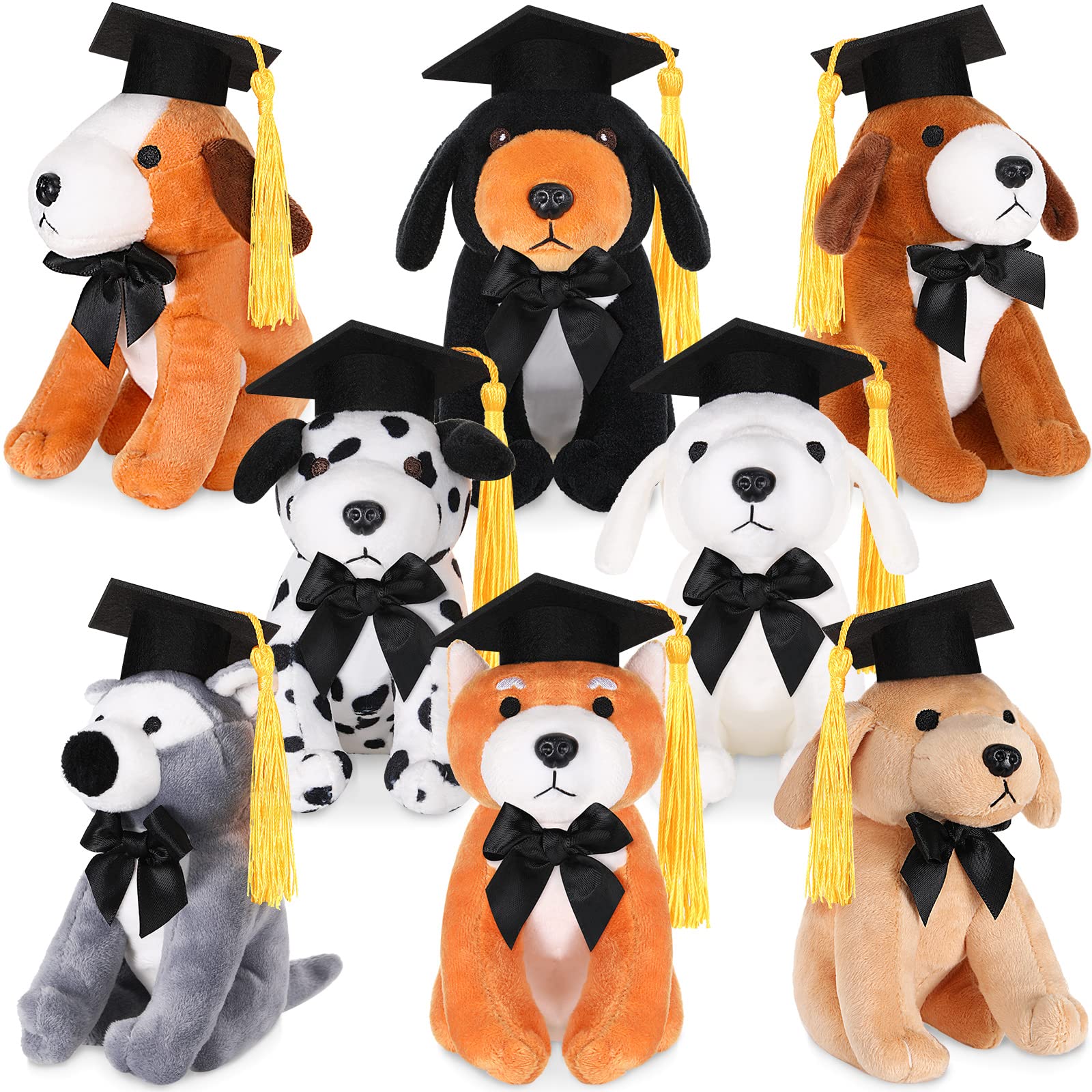 Sumind 8-Piece 5-Inch Plush Dog Stuffed Animals Set - Assorted Cute Small Plush Toys for Kids, Girls & Boys - Perfect for Graduation, Valentine's Day, School Classroom Parties & Favors (Bachelor Dog Style) - Great for Birthday Gifts, Nursery Decor & Cuddling Companions